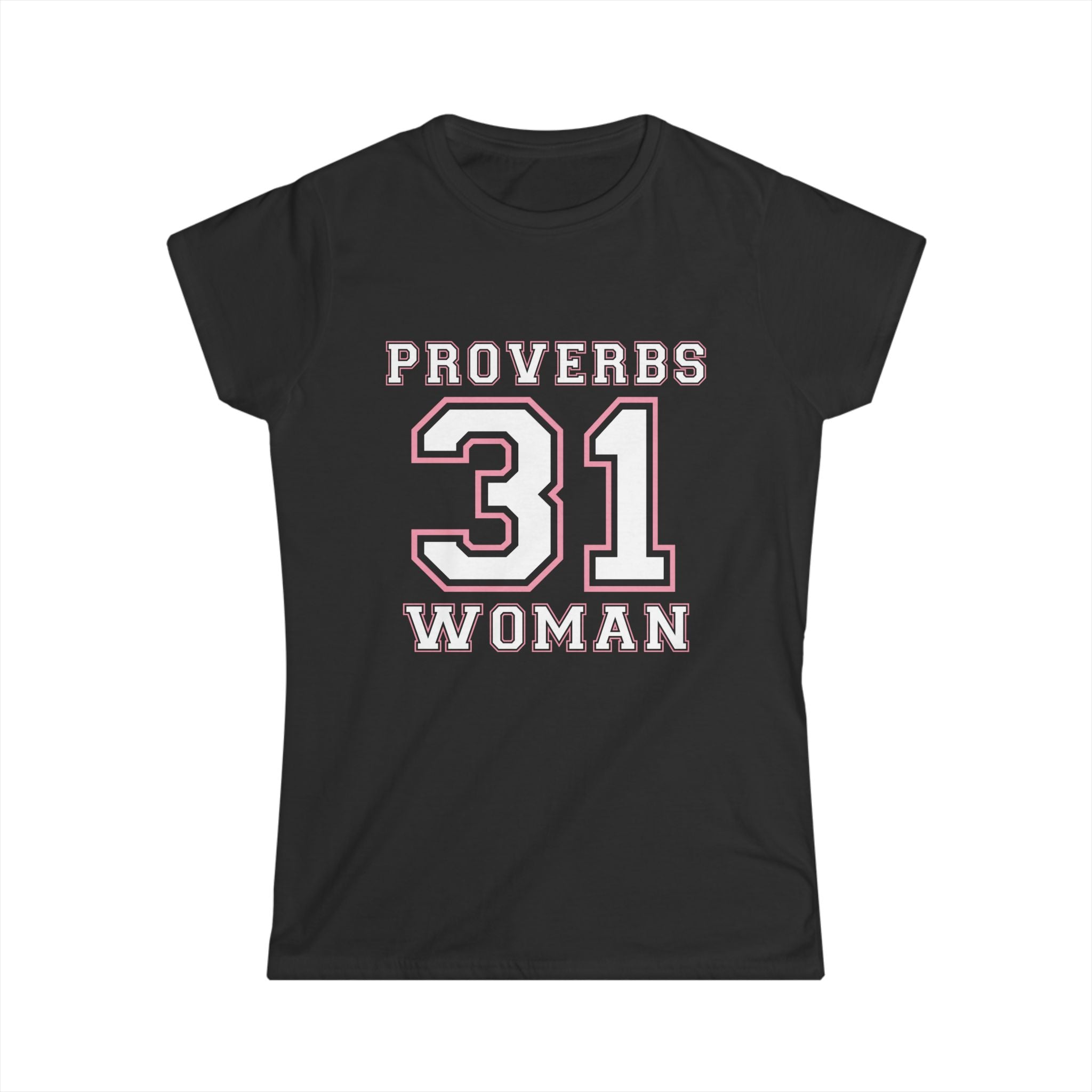 Women's softstyle Proverbs 31 Woman T-shirt by Printify, featuring a comfortable fit and inspiring biblical quote design.