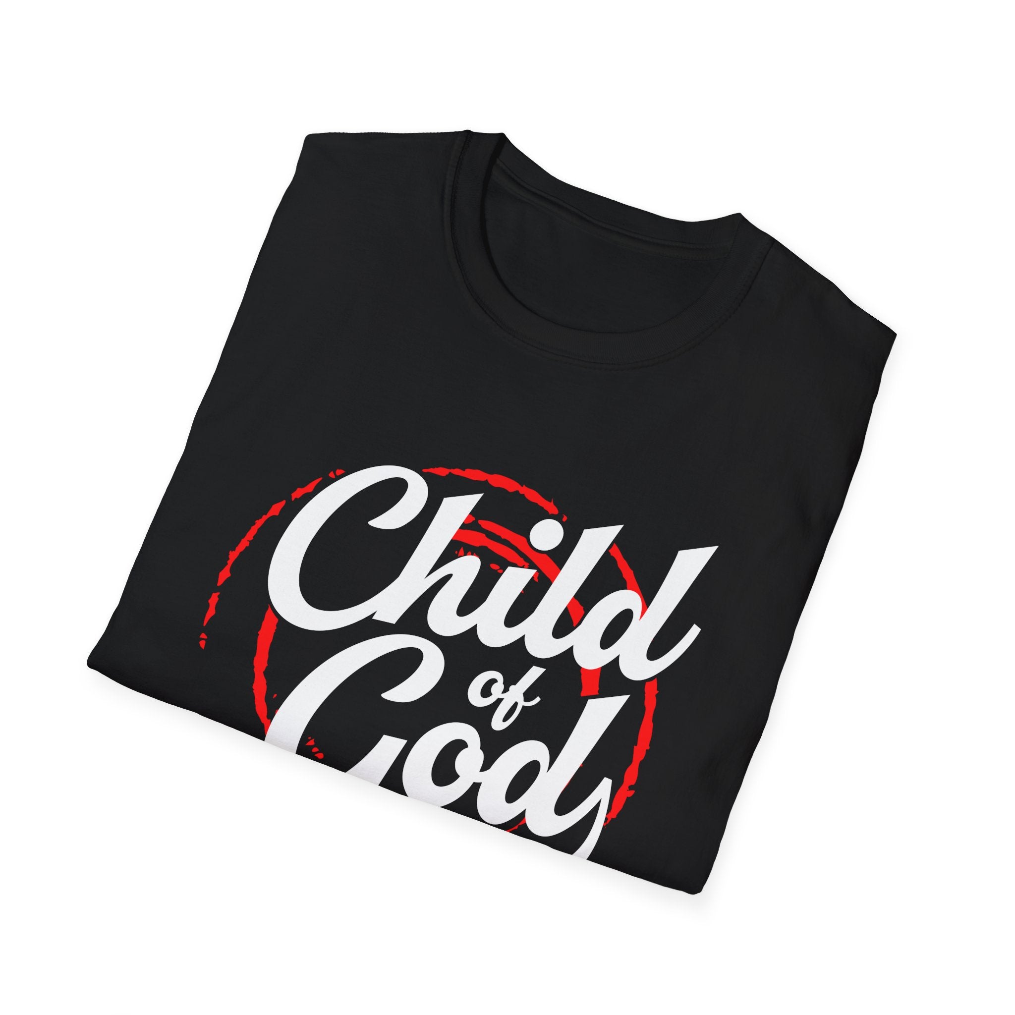 Unisex softstyle T-shirt featuring "Child of God" print, made by Printify, shown in a front view with a casual fit.