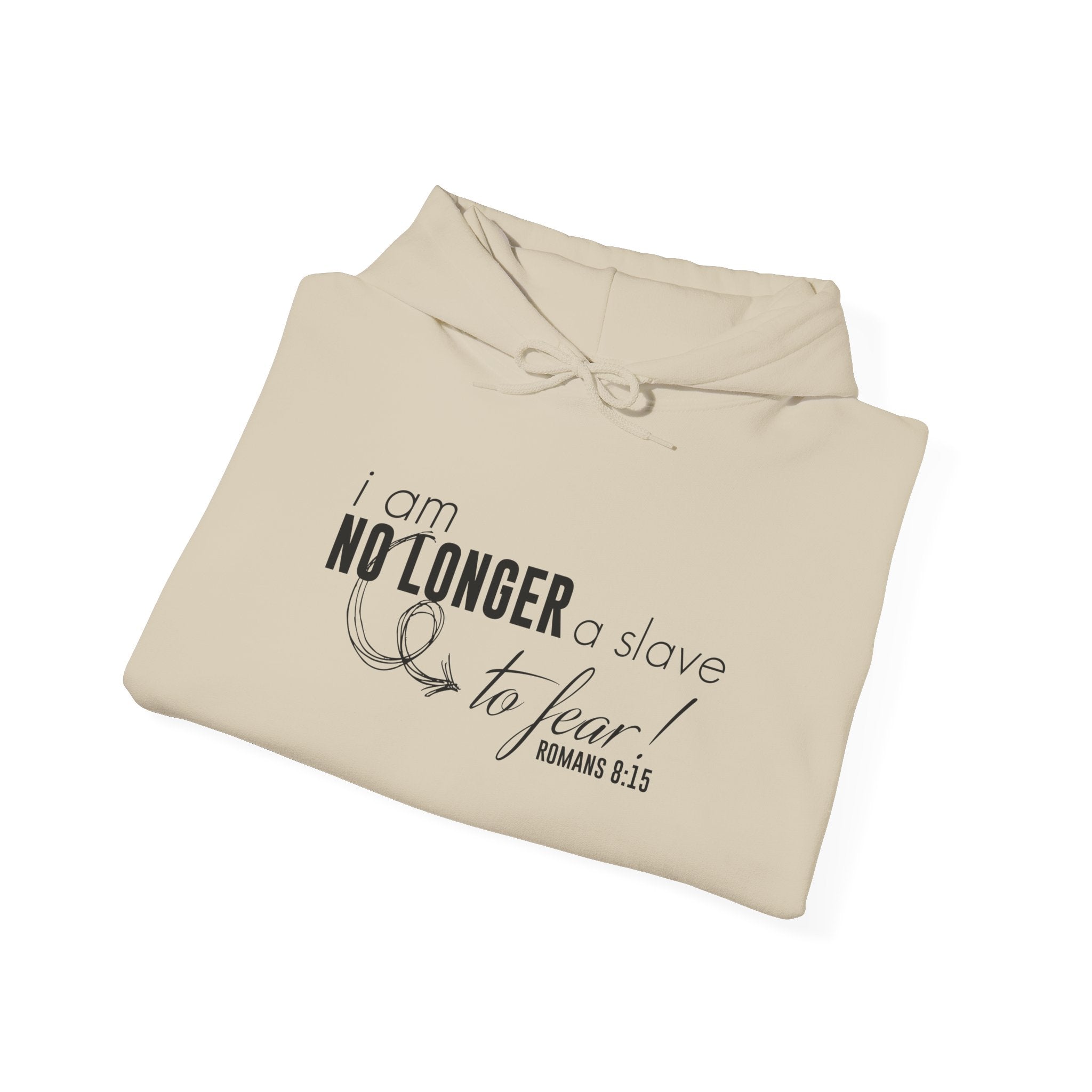 Unisex Heavy Blend hoodie by Printify featuring the "I am No Longer A Slave to Fear" design in black with front print.