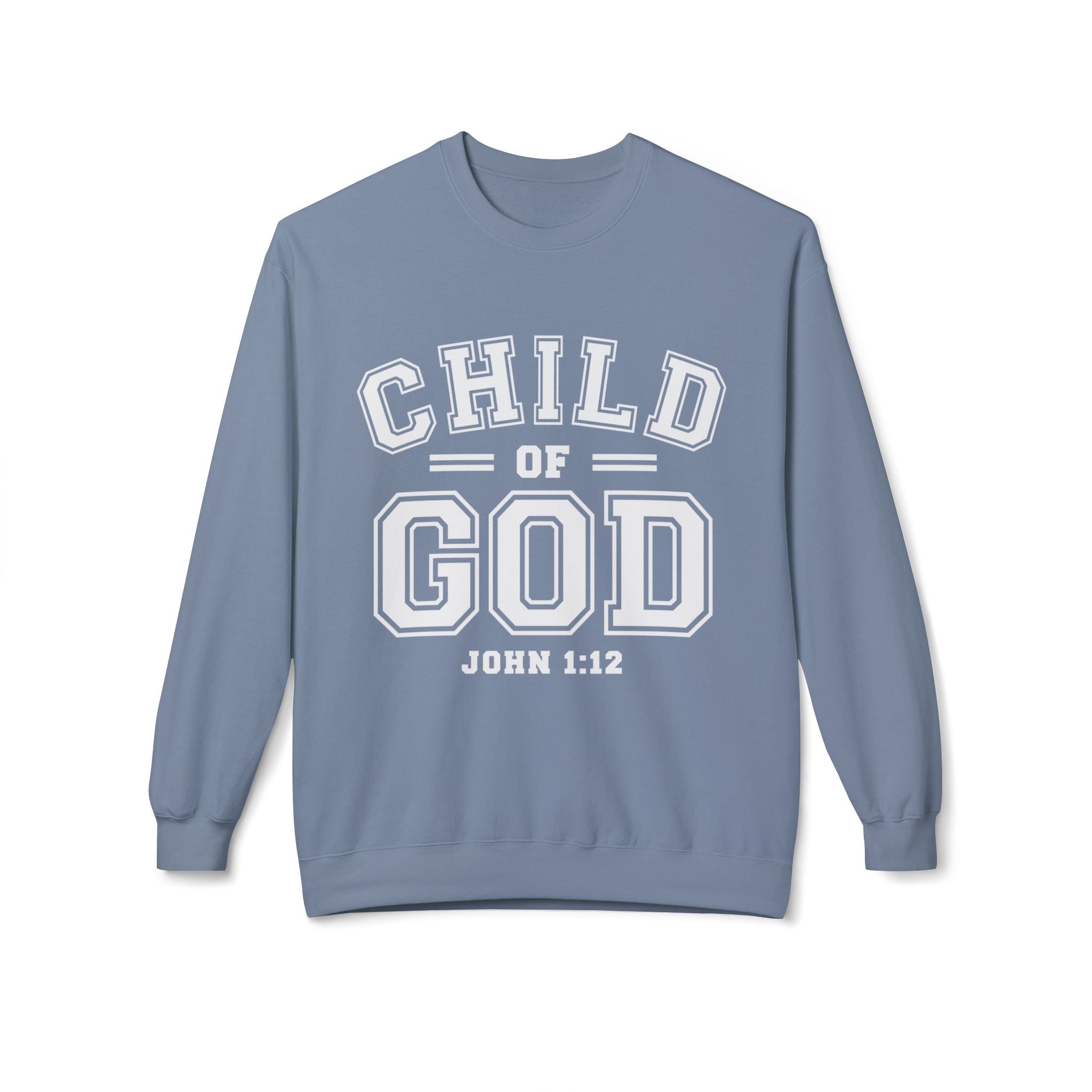 Unisex midweight softstyle fleece crewneck sweatshirt featuring "Child of God" design, in a casual fit, by Printify.