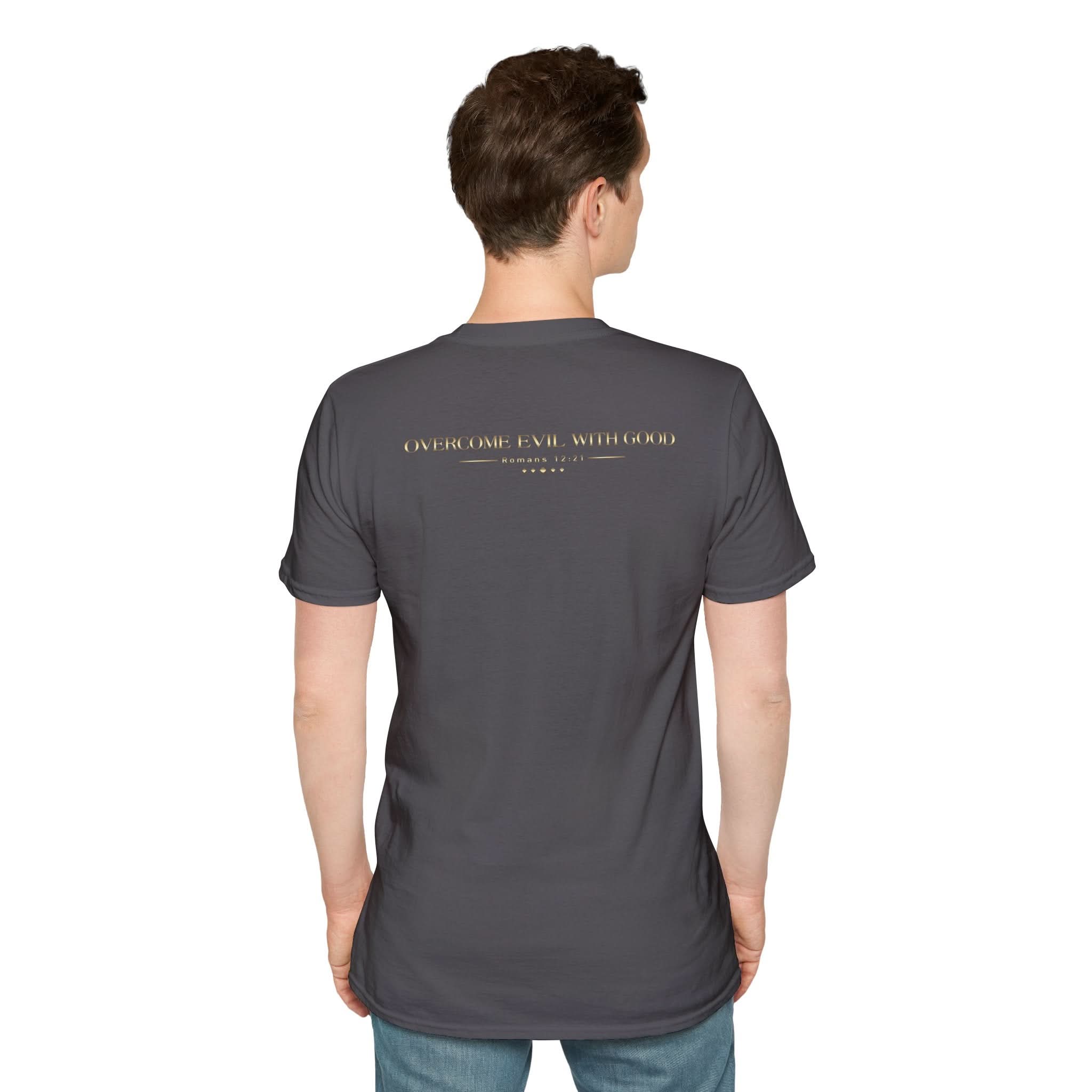 Christ Centered Man: Unisex Softstyle T-Shirt: Overcome Evil with Good - Christ Centered Ministries