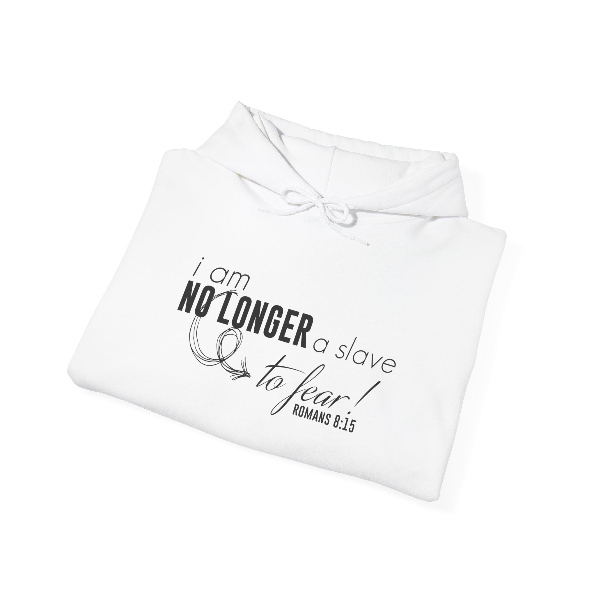 Unisex heavy blend hoodie with inspirational "I am No Longer A Slave to Fear" print, casual apparel by Printify.