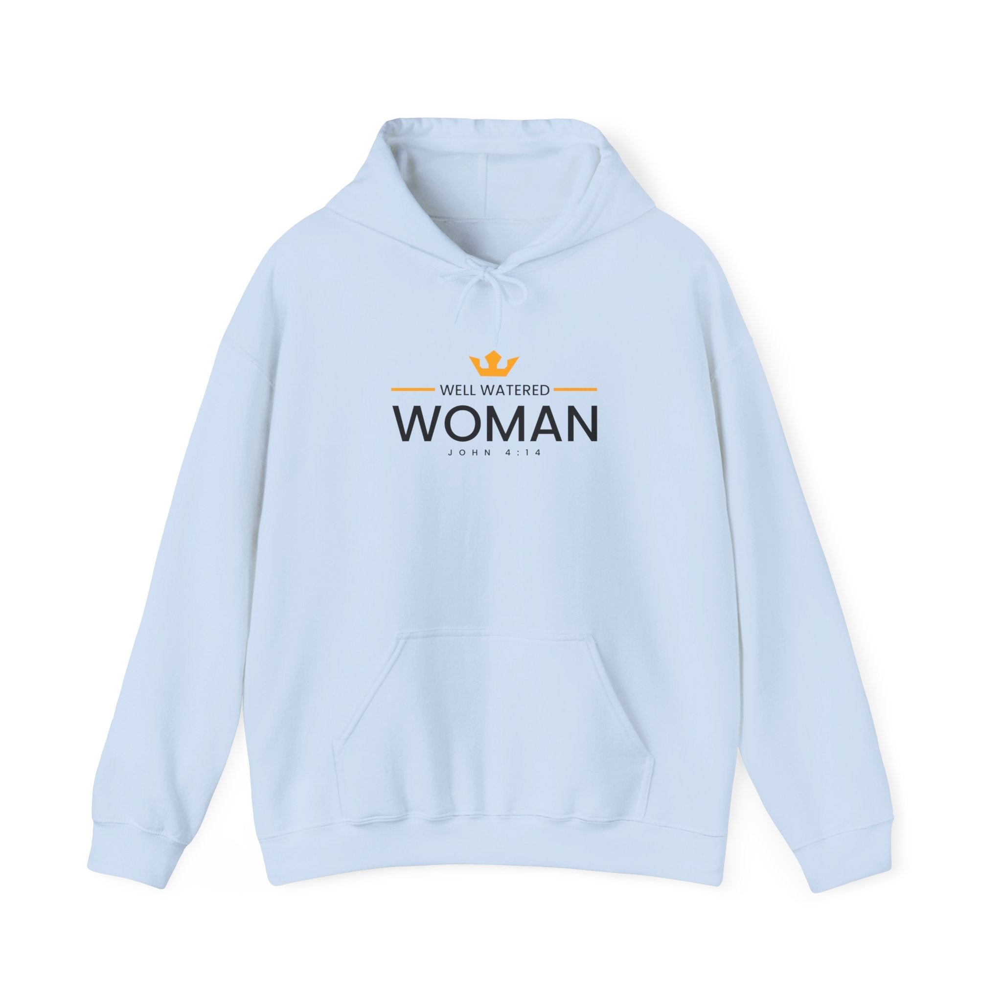 Unisex Heavy Blend™ Hoodie featuring Well Watered Woman design, with a hood, front pocket, and casual fit in the printify brand style.
