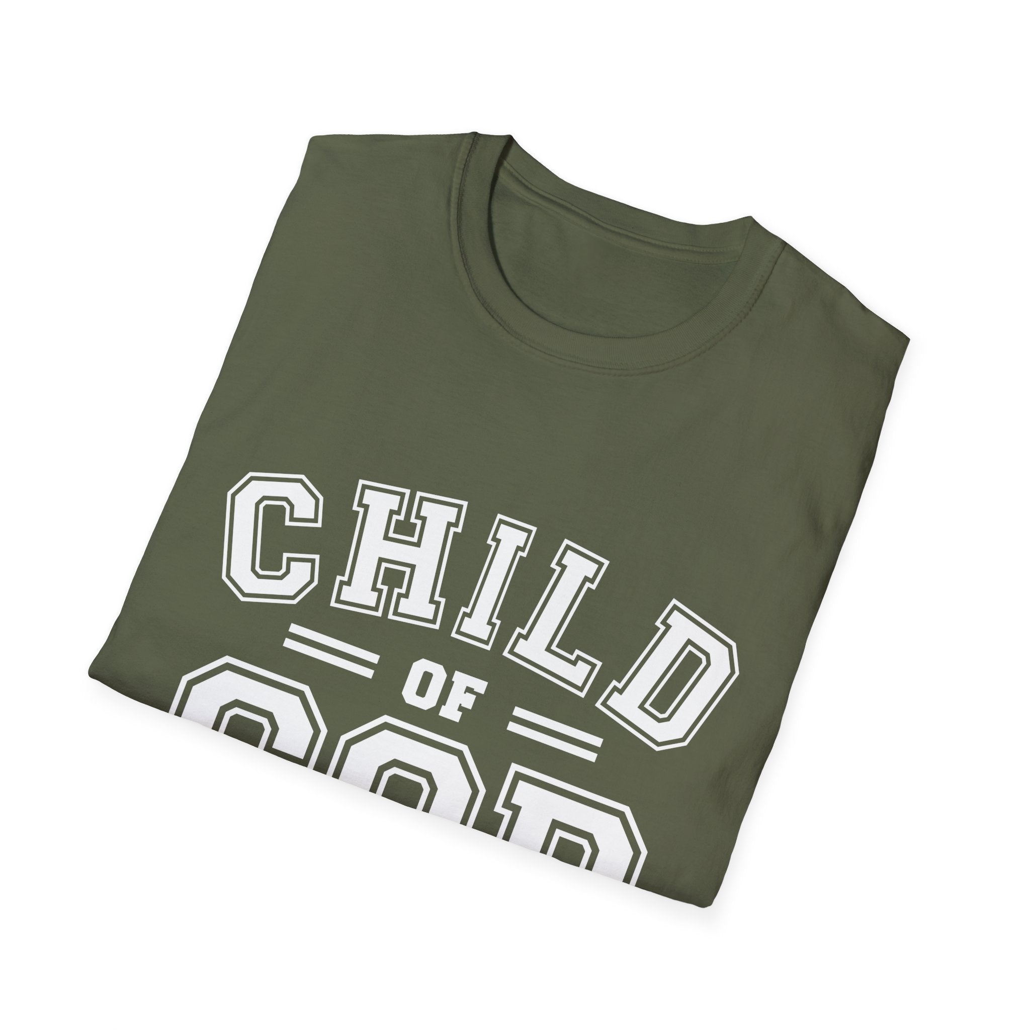 Unisex softstyle T-shirt featuring a "Child of God" design, made by Printify, with a casual fit and comfortable fabric.