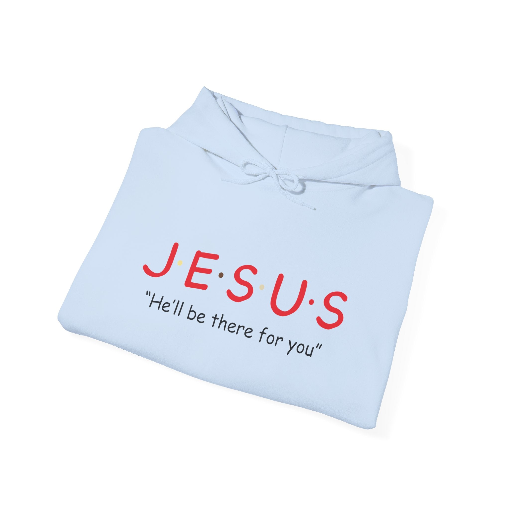 Unisex Heavy Blend™ hoodie featuring a Jesus design, with a hood and front pocket, by Printify.