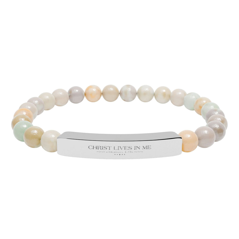 Natural Stone Stretch Bar Bracelet (Engraving) - Christ Centered Ministries
