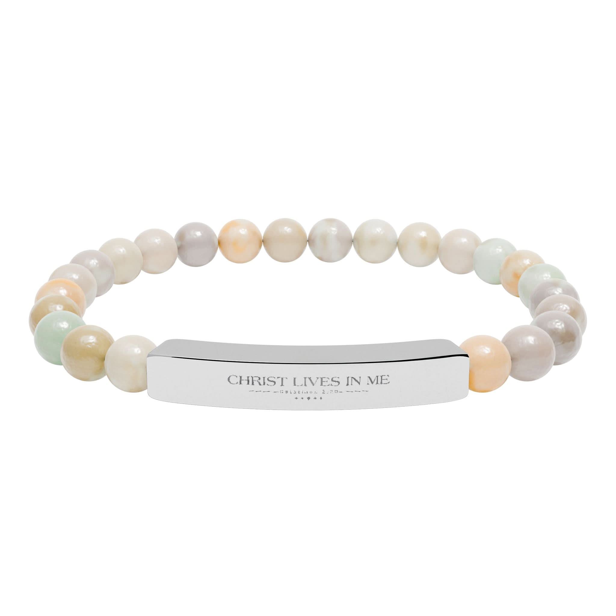 Natural Stone Stretch Bar Bracelet (Engraving) - Christ Centered Ministries
