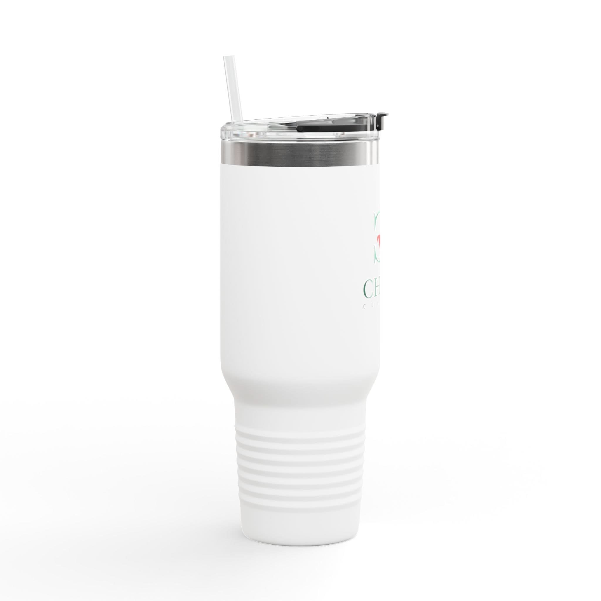Printify insulated 40oz travel mug with a sleek design, featuring a secure lid and durable construction for hot and cold beverages.