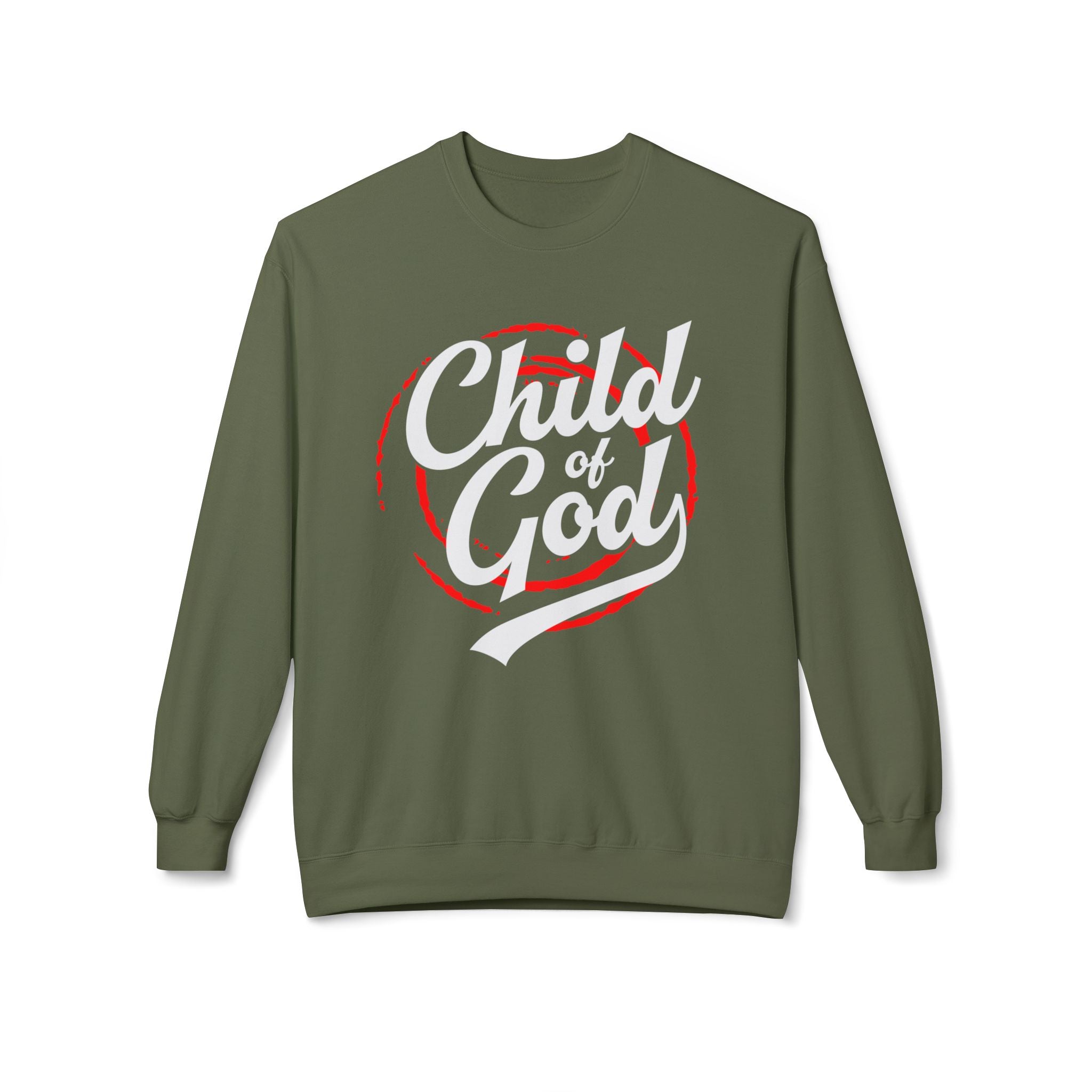 Unisex midweight softstyle fleece crewneck sweatshirt with "Child of God" print, featuring a comfortable fit and casual style.