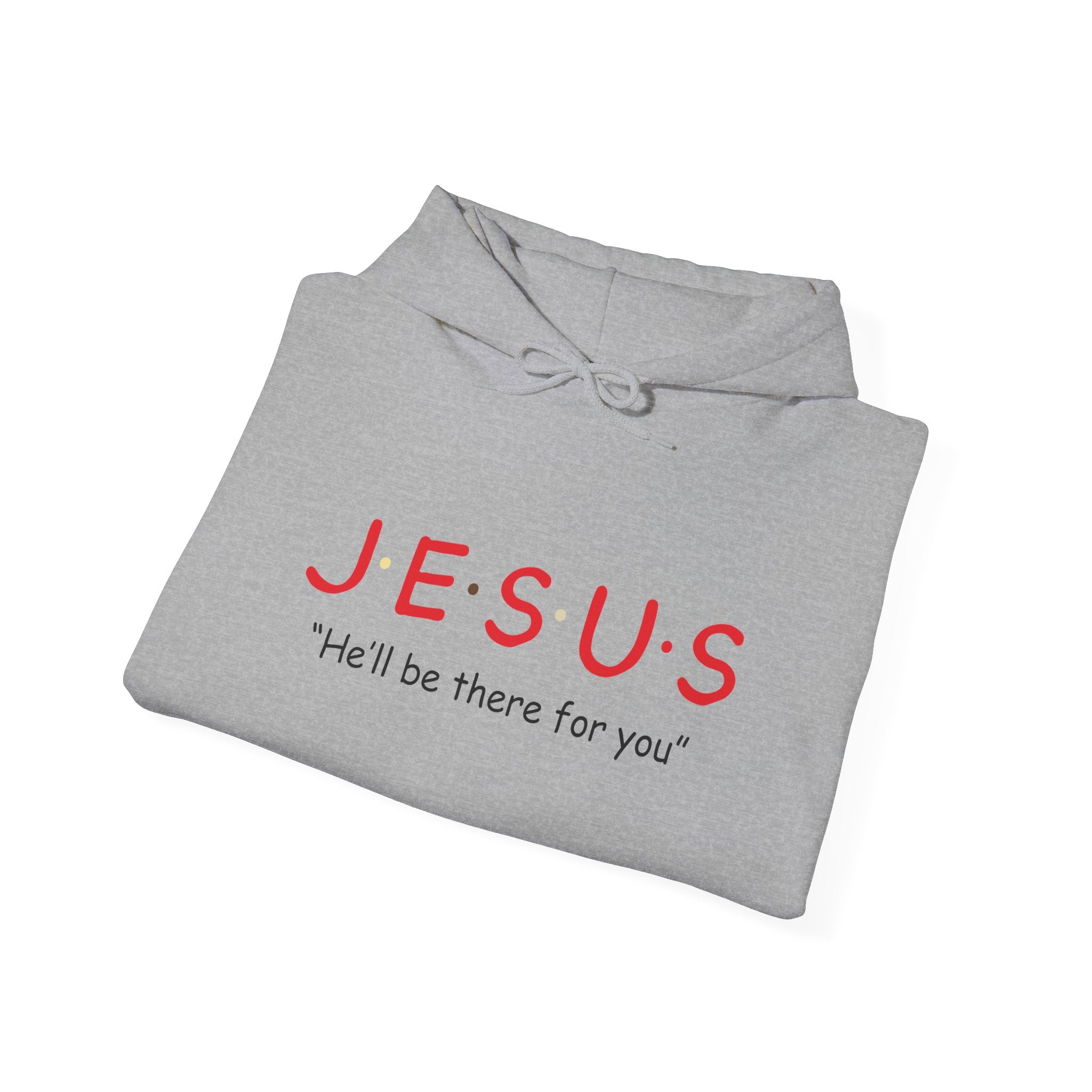 Unisex heavy blend hoodie featuring a Jesus design, with a hood and front pocket, by Printify.