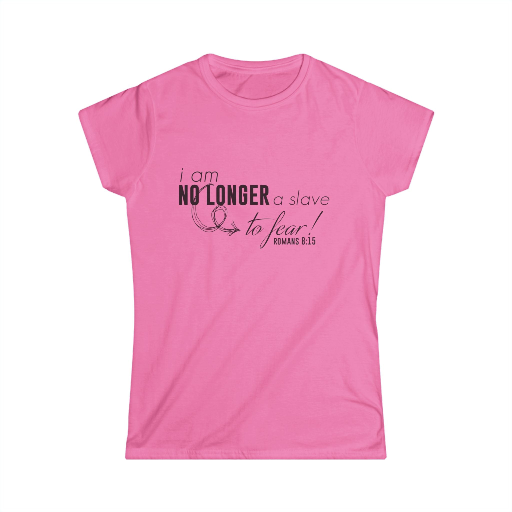 Women's softstyle T-shirt with "I am No Longer A Slave to Fear" print, featuring a comfortable fit and casual style.