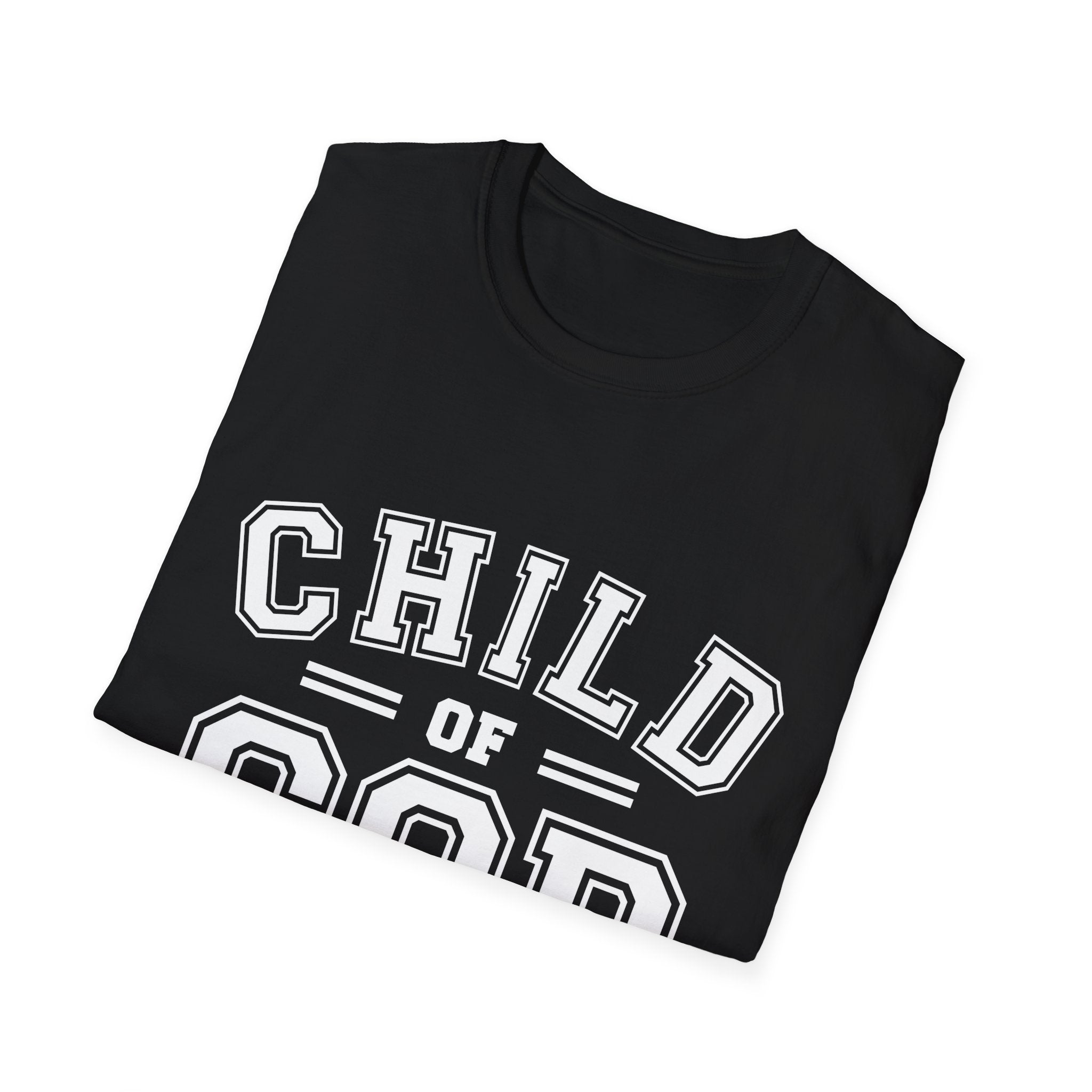 Unisex Softstyle T-Shirt by Printify featuring a "Child of God" design, shown in a casual, comfortable fit on a plain background.