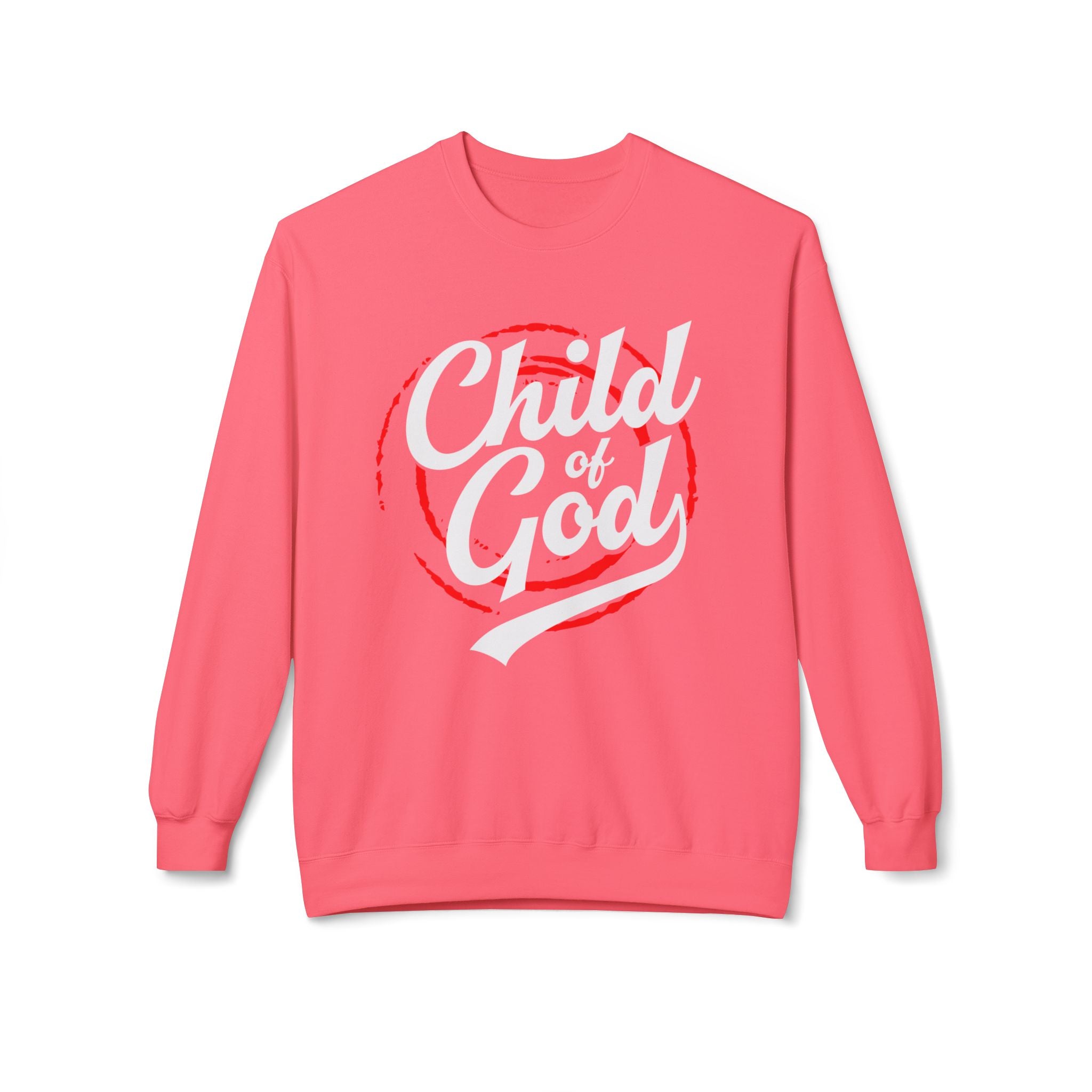 Unisex midweight softstyle fleece crewneck sweatshirt with "Child of God" print, featuring a comfortable fit and casual style.