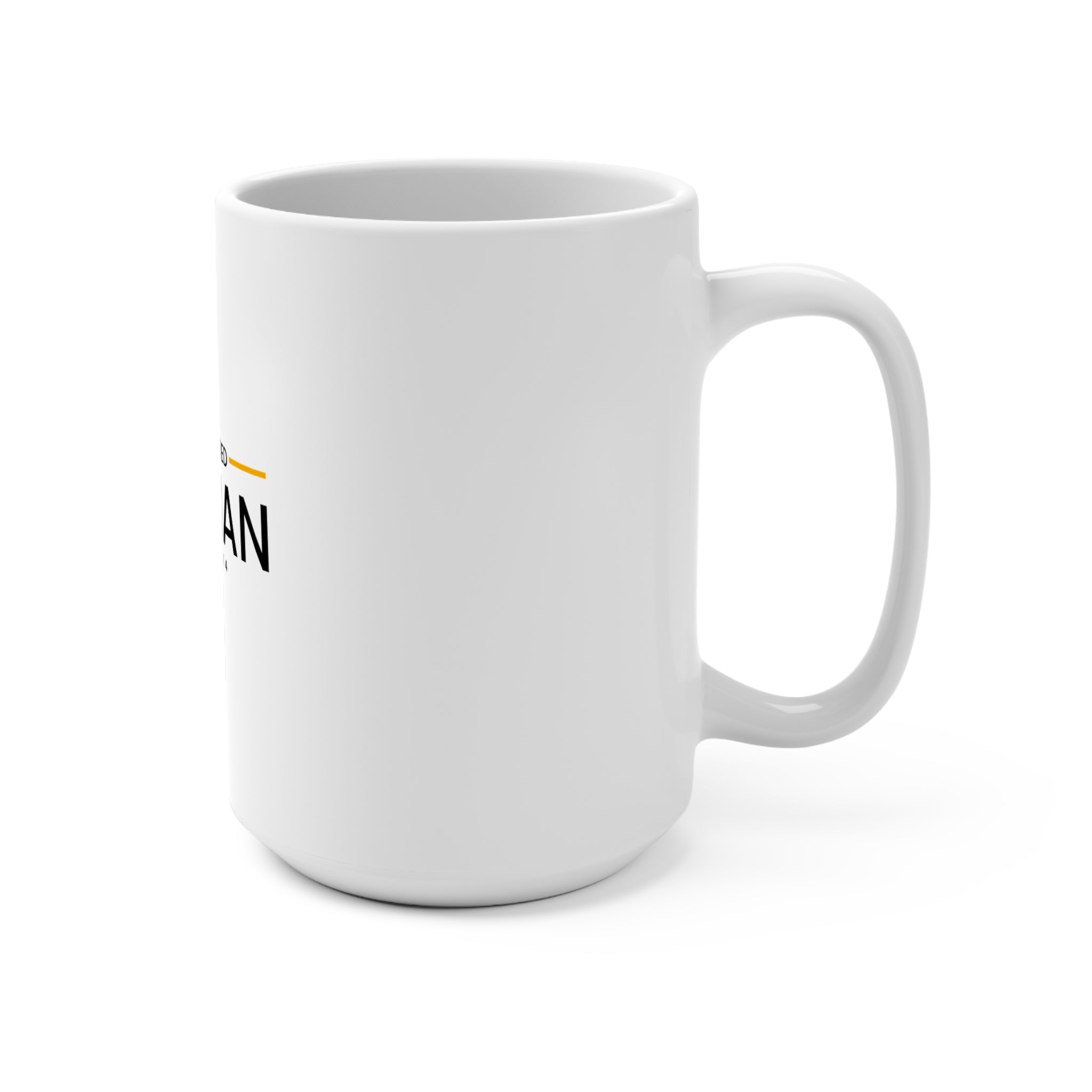 Printify 15oz ceramic mug with a white background and colorful design, showcasing a comfortable handle and smooth finish.
