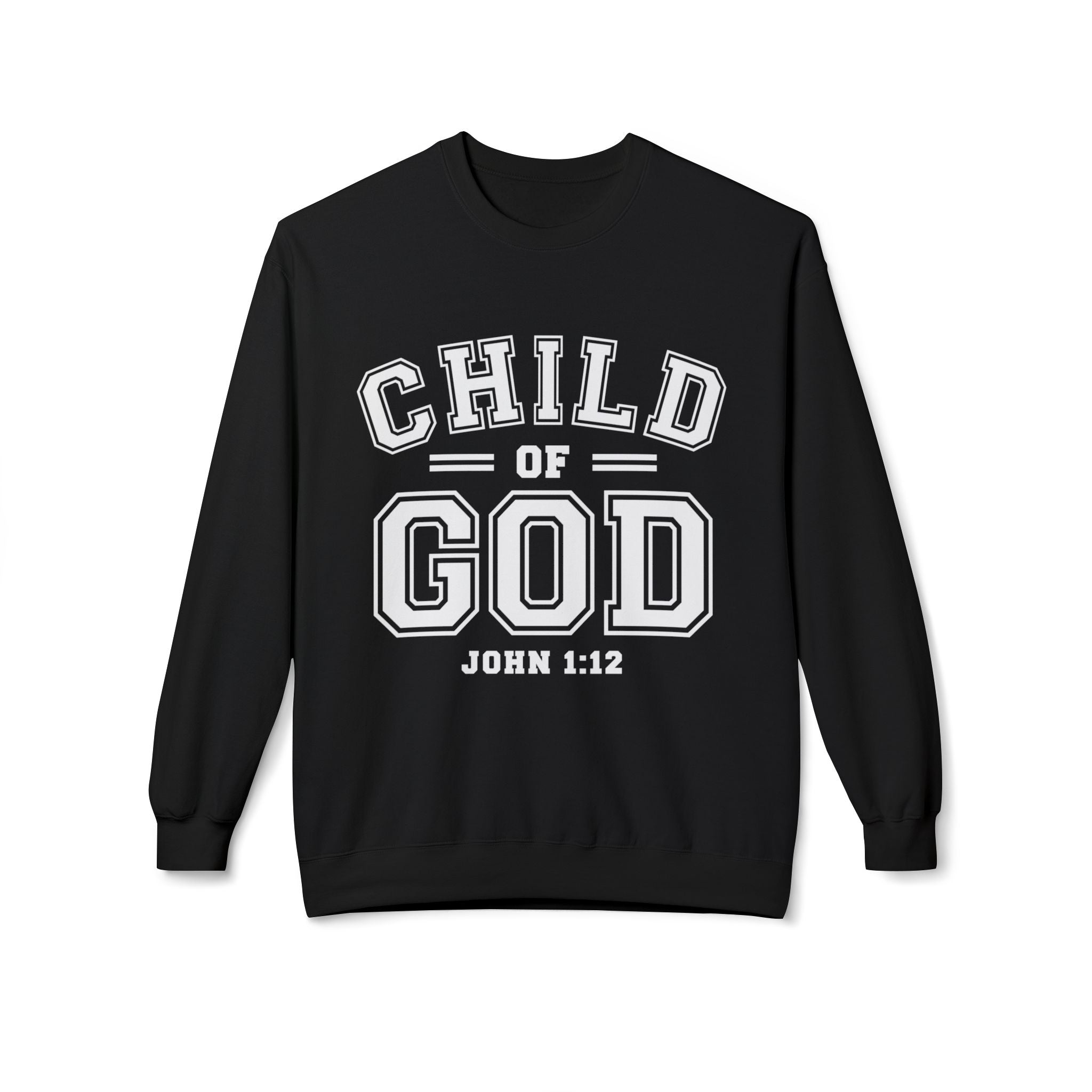 Unisex Child of God midweight softstyle fleece crewneck sweatshirt in gray, featuring printed design on front.