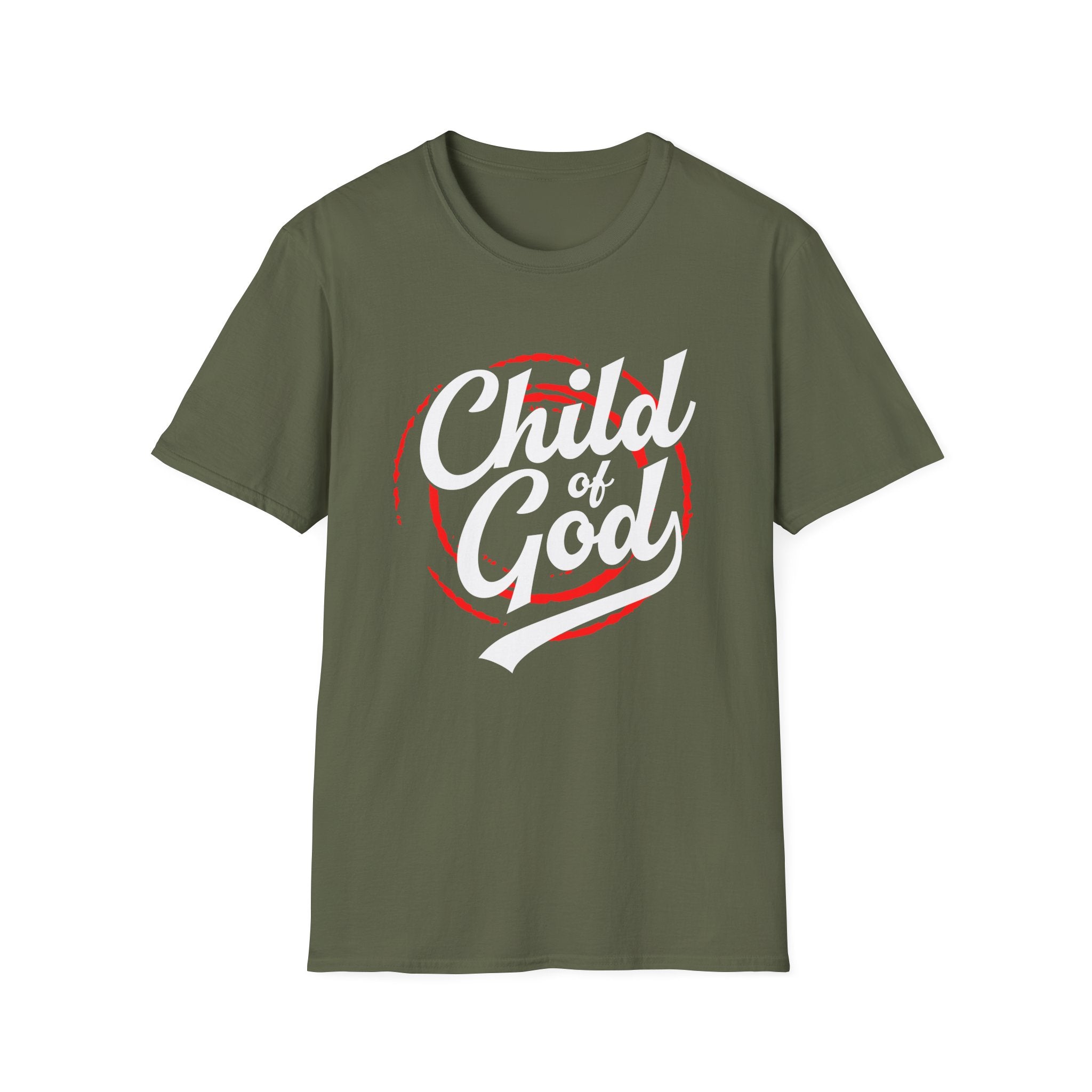 Unisex Child of God softstyle T-shirt by Printify featuring a comfortable fit and printed religious design on the front.
