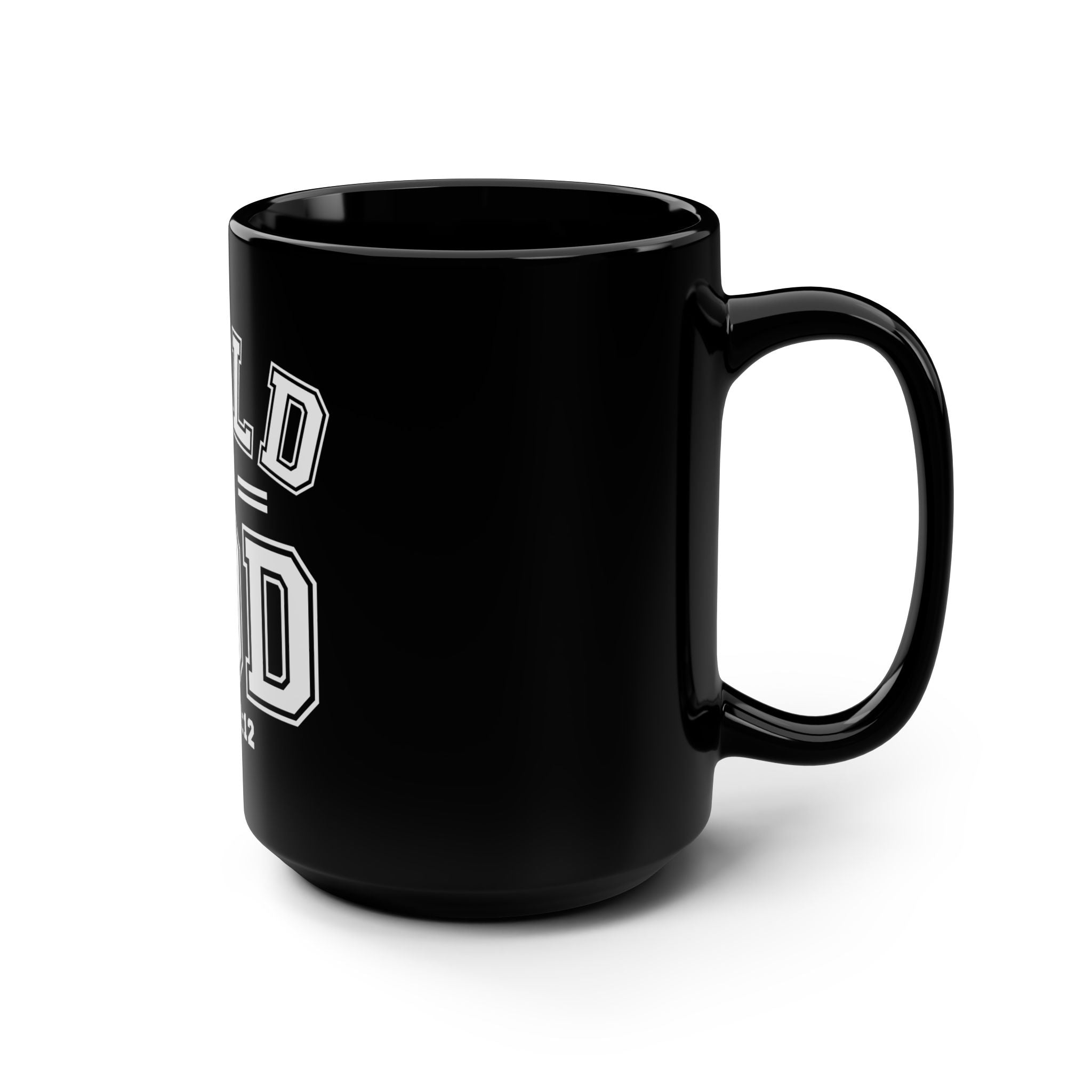 Black 15oz Child of God mug with white text, ceramic mug featuring a religious design and the Printify brand.