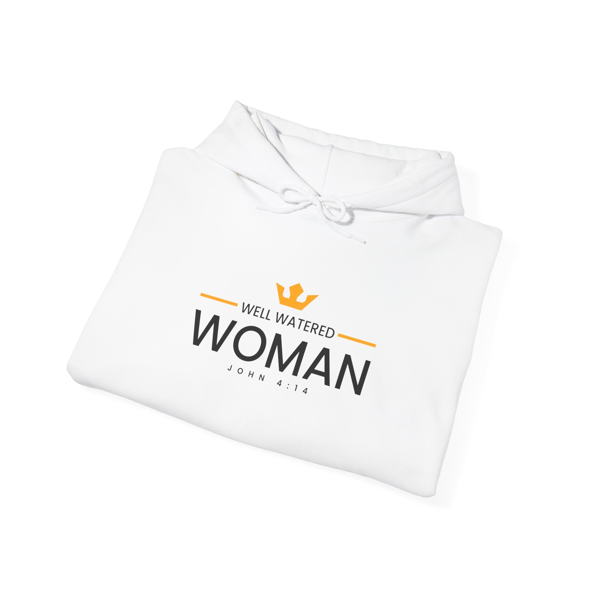 Unisex Heavy Blend™ Hoodie featuring Well Watered Woman design, black color, with front pocket and hood, made by Printify.