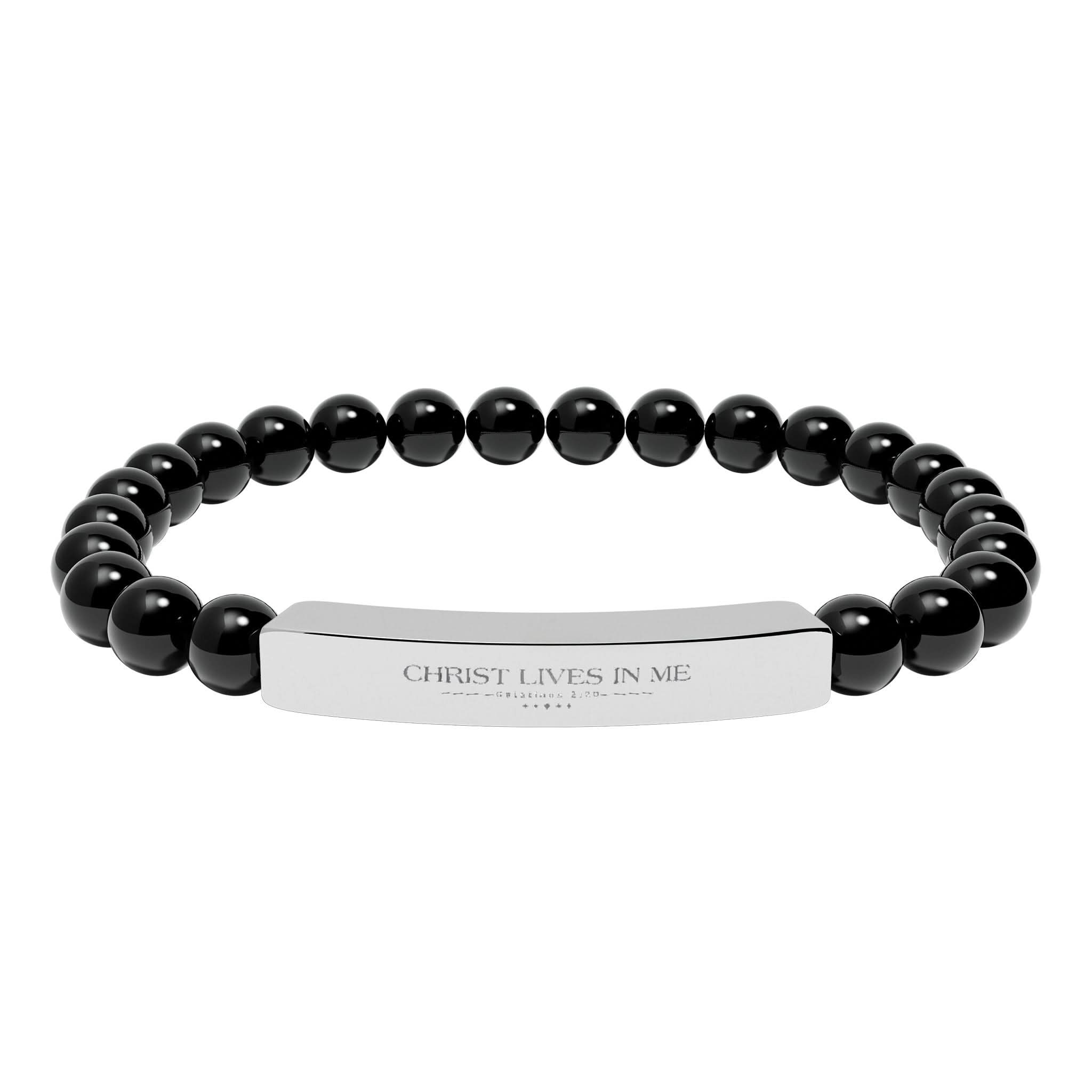 Natural Stone Stretch Bar Bracelet (Engraving) - Christ Centered Ministries