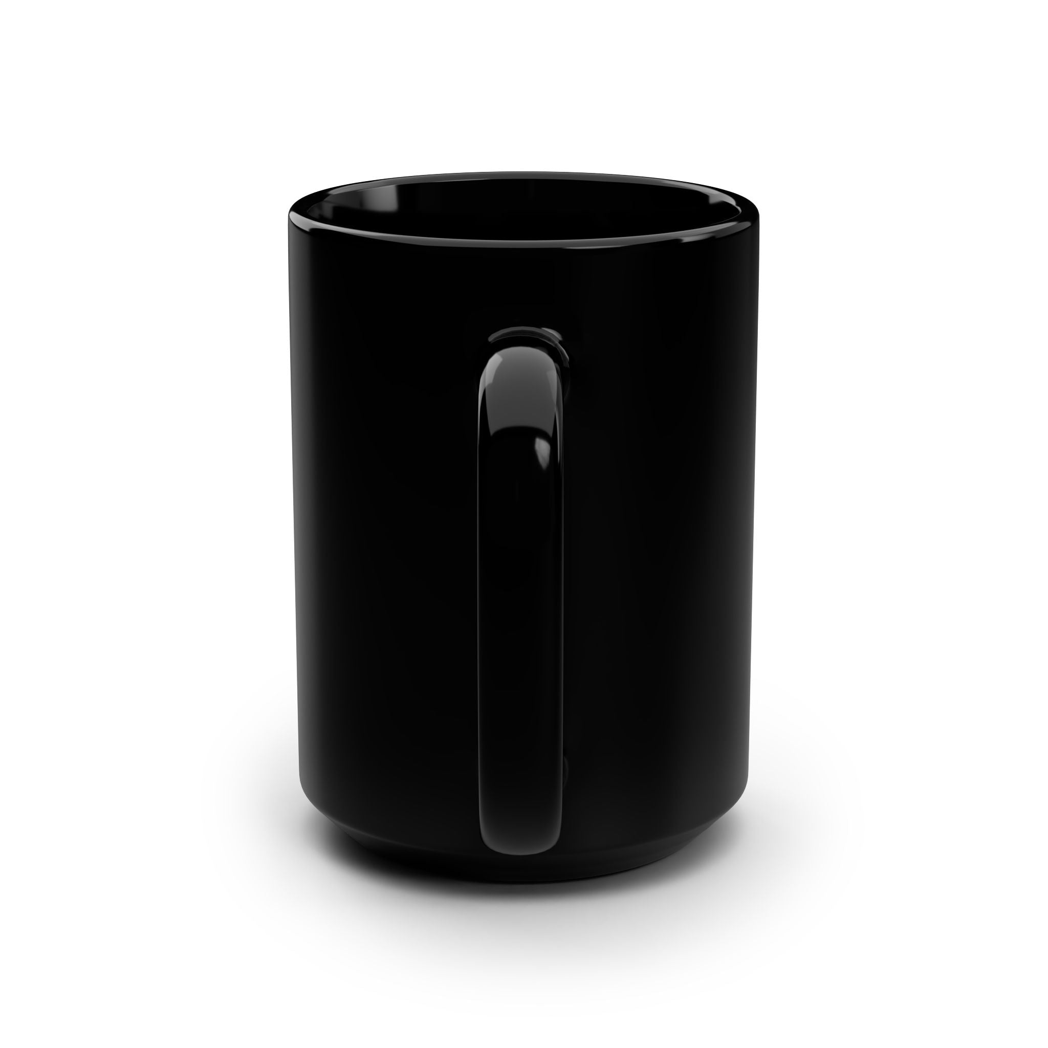 Black 15oz ceramic mug with "Ye Must Be Born Again" printed in white, designed by Printify.