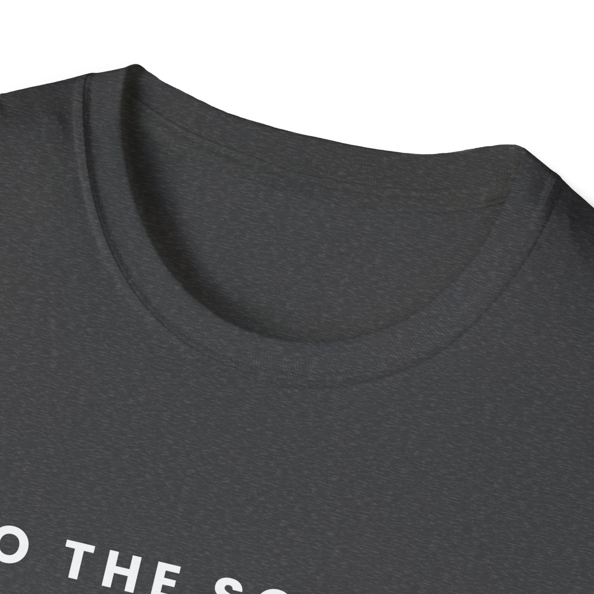 Unisex Softstyle T-Shirt with "Who the Son Sets Free is Free Indeed" printed design, by Printify, showing front view.