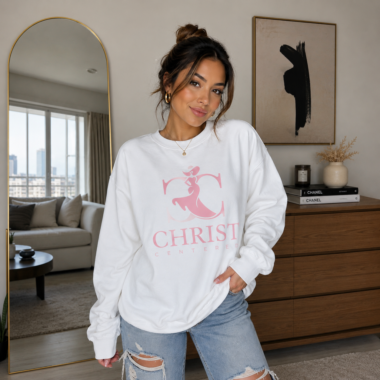 Christ Centered Woman: Midweight Softstyle Fleece Crewneck Sweatshirt White