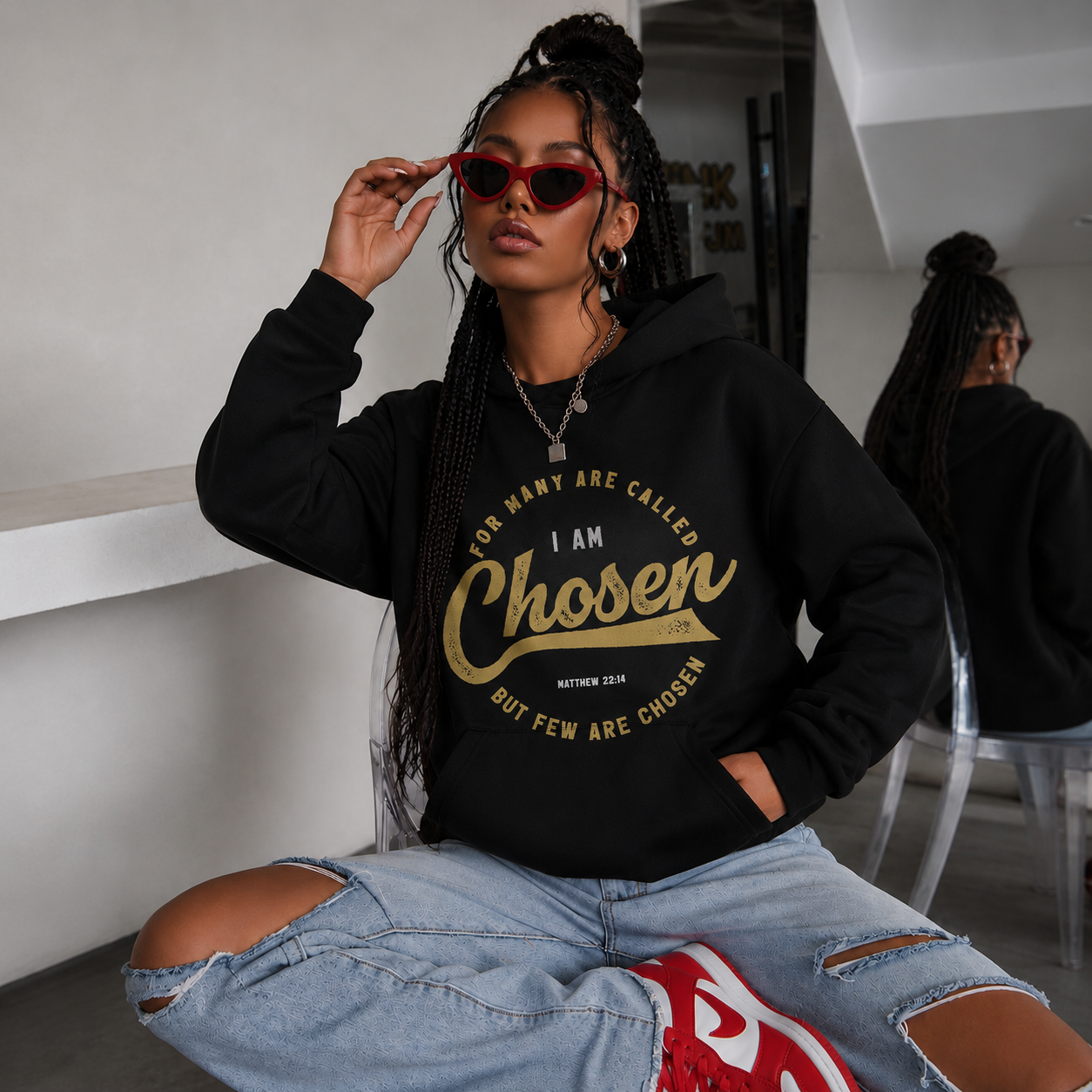 Unisex Heavy Blend™ Hoodie with "I Am Chosen" text, featuring a front design, in a casual, comfortable style by Printify.