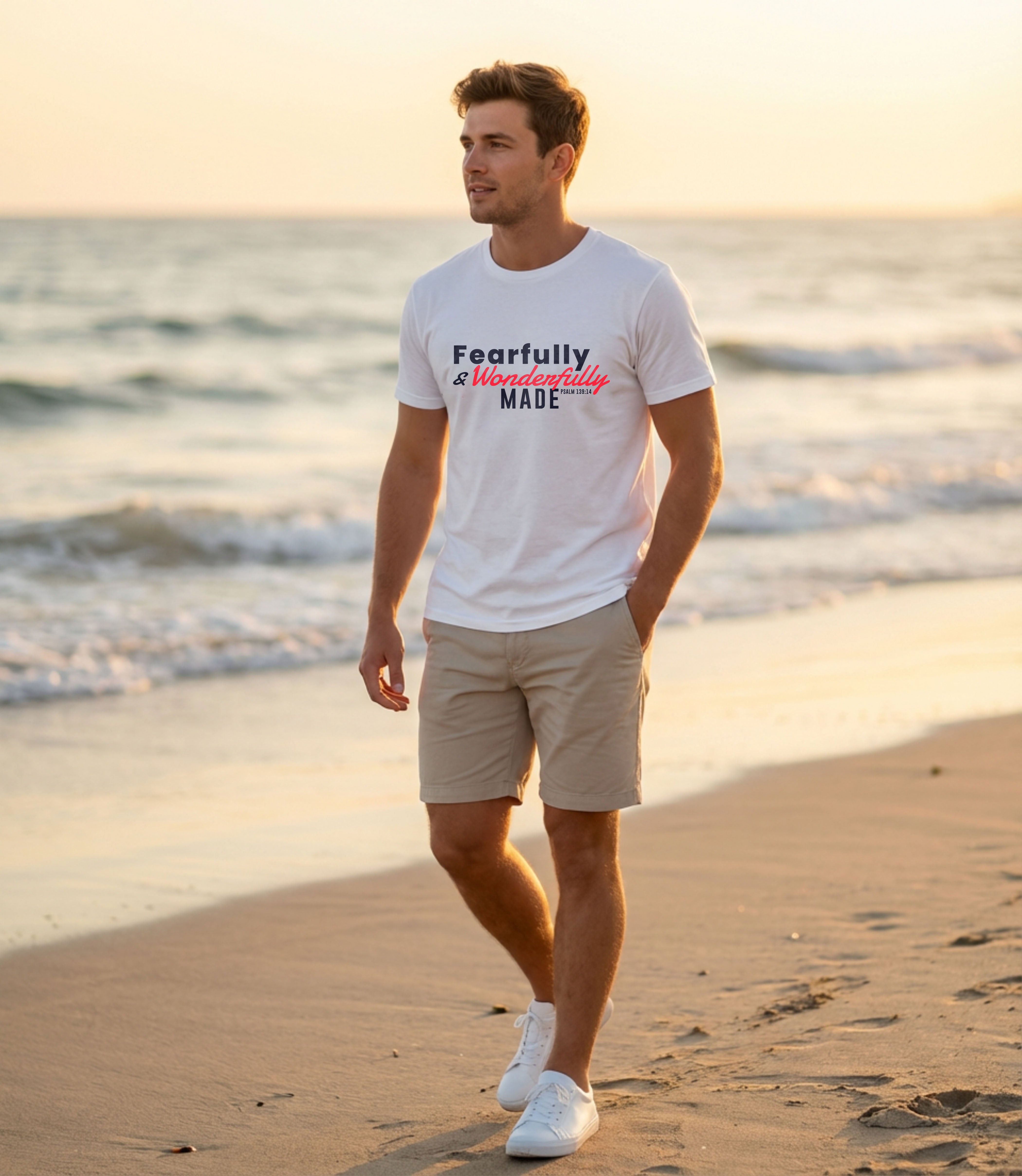 Unisex Softstyle T-Shirt from Printify featuring the "Fearfully and Wonderfully Made" graphic design, displayed on a white background.