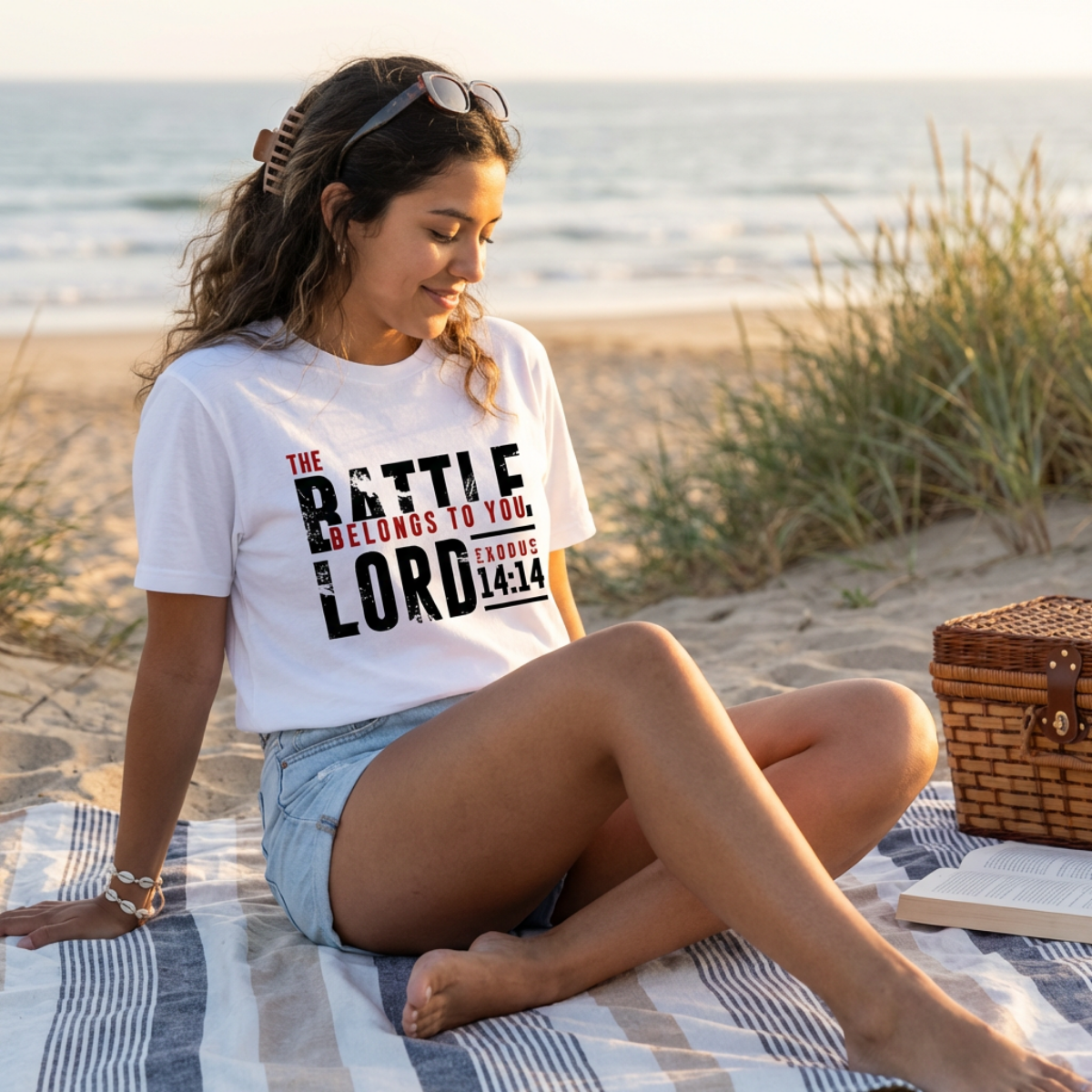 Unisex softstyle T-shirt featuring a Christian design with the phrase "The Battle Belongs to the Lord" by Printify.