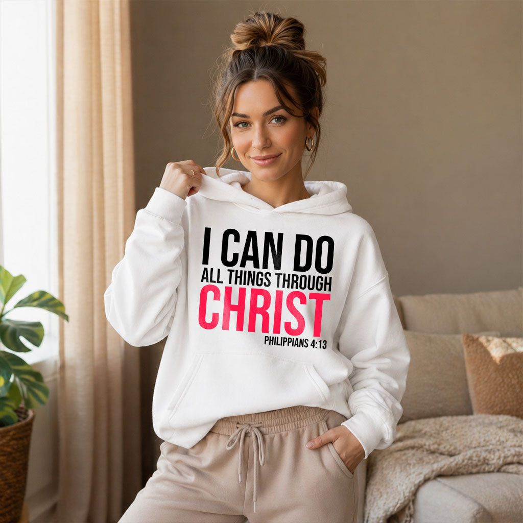 Unisex Heavy Blend hoodie by Printify featuring the inspirational "I Can Do All Things Through Christ" design.