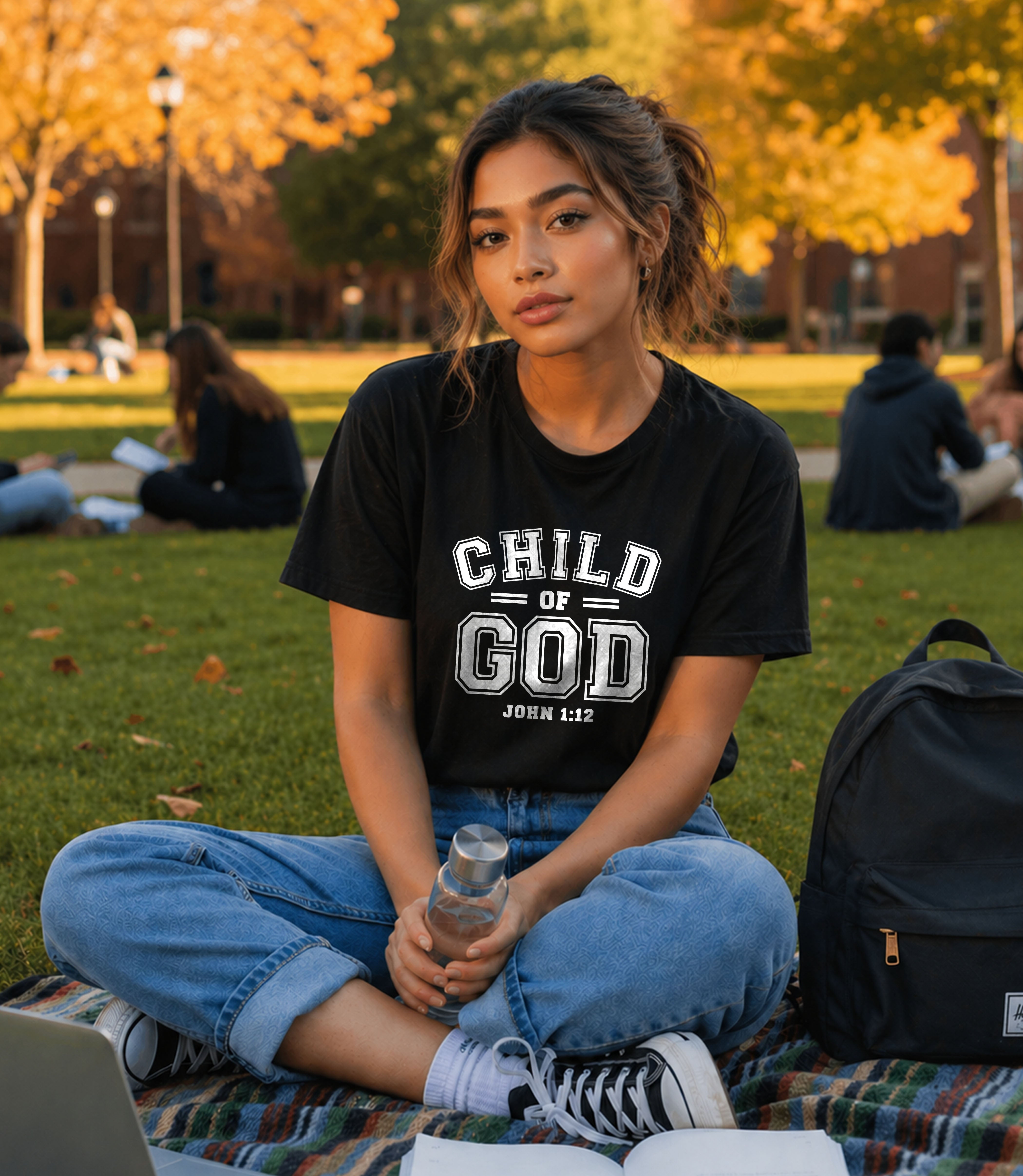 Unisex Softstyle T-Shirt by Printify featuring "Child of God" design, shown in a casual fit with a comfortable fabric appearance.