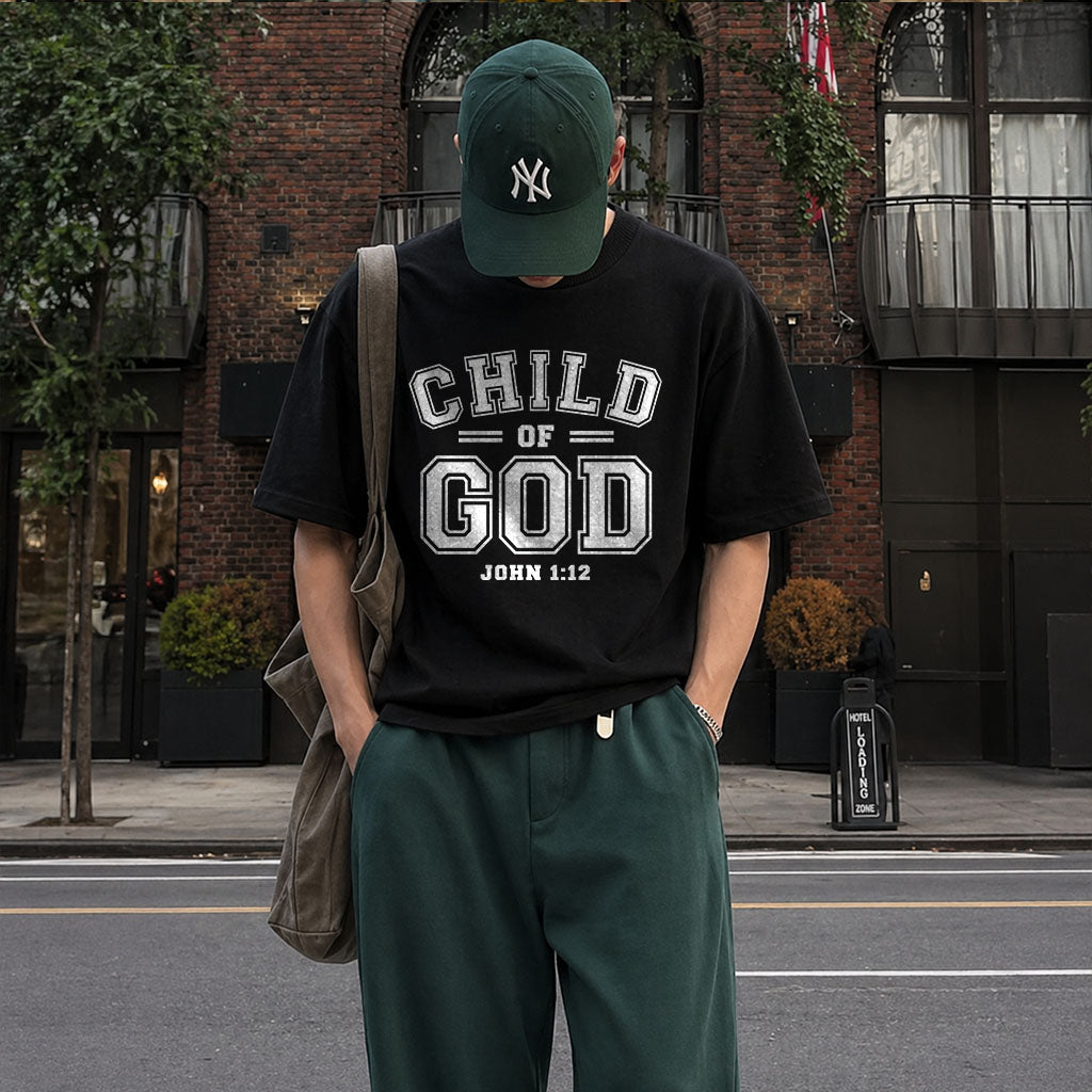 Unisex softstyle T-shirt featuring "Child of God" print by Printify, shown in a relaxed fit on a plain background.