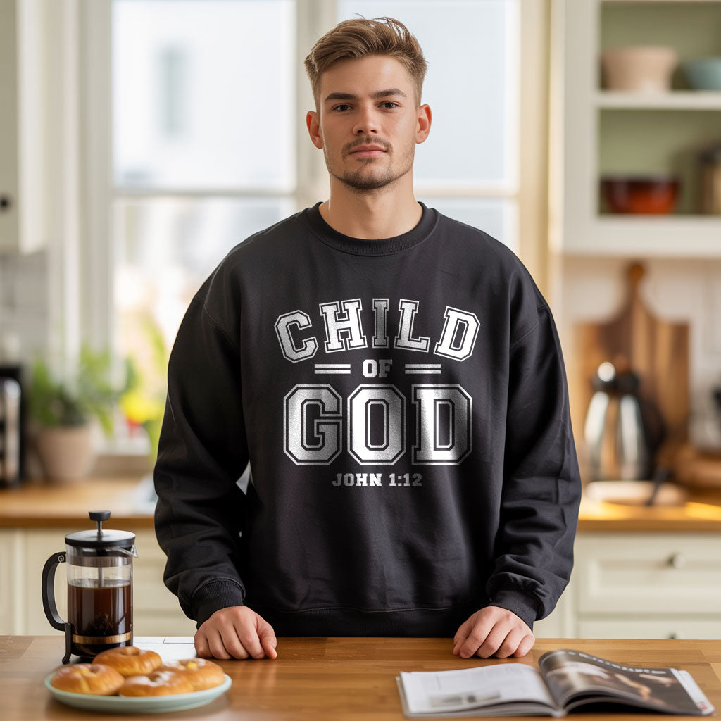 Unisex midweight softstyle fleece crewneck sweatshirt with "Child of God" design, comfortable casual wear by Printify.