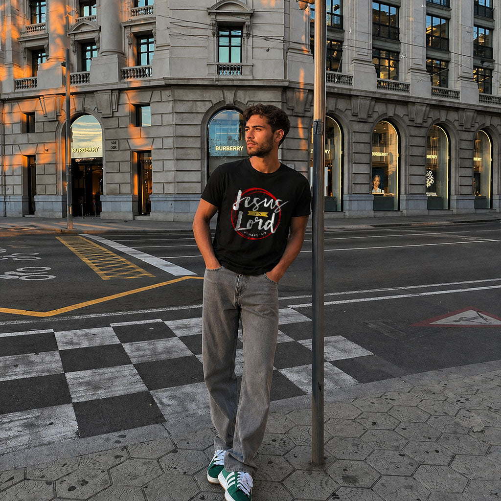 Unisex Softstyle T-Shirt with "Jesus is Lord" print, featuring a comfortable fit and casual style, by Printify.
