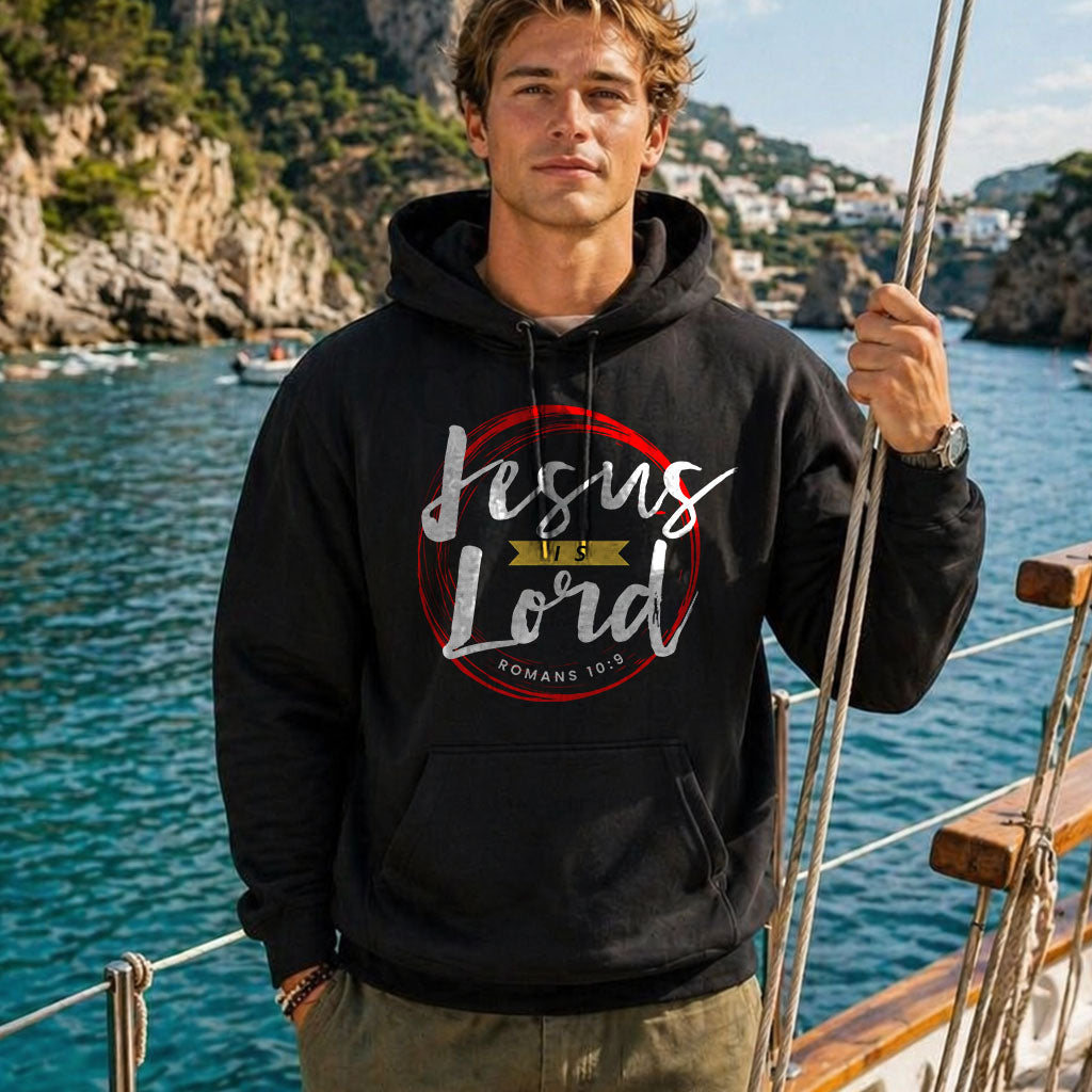 Unisex Heavy Blend™ Hoodie featuring a Jesus is Lord design by Printify, showcasing a comfortable, casual hoodie with printed graphic.