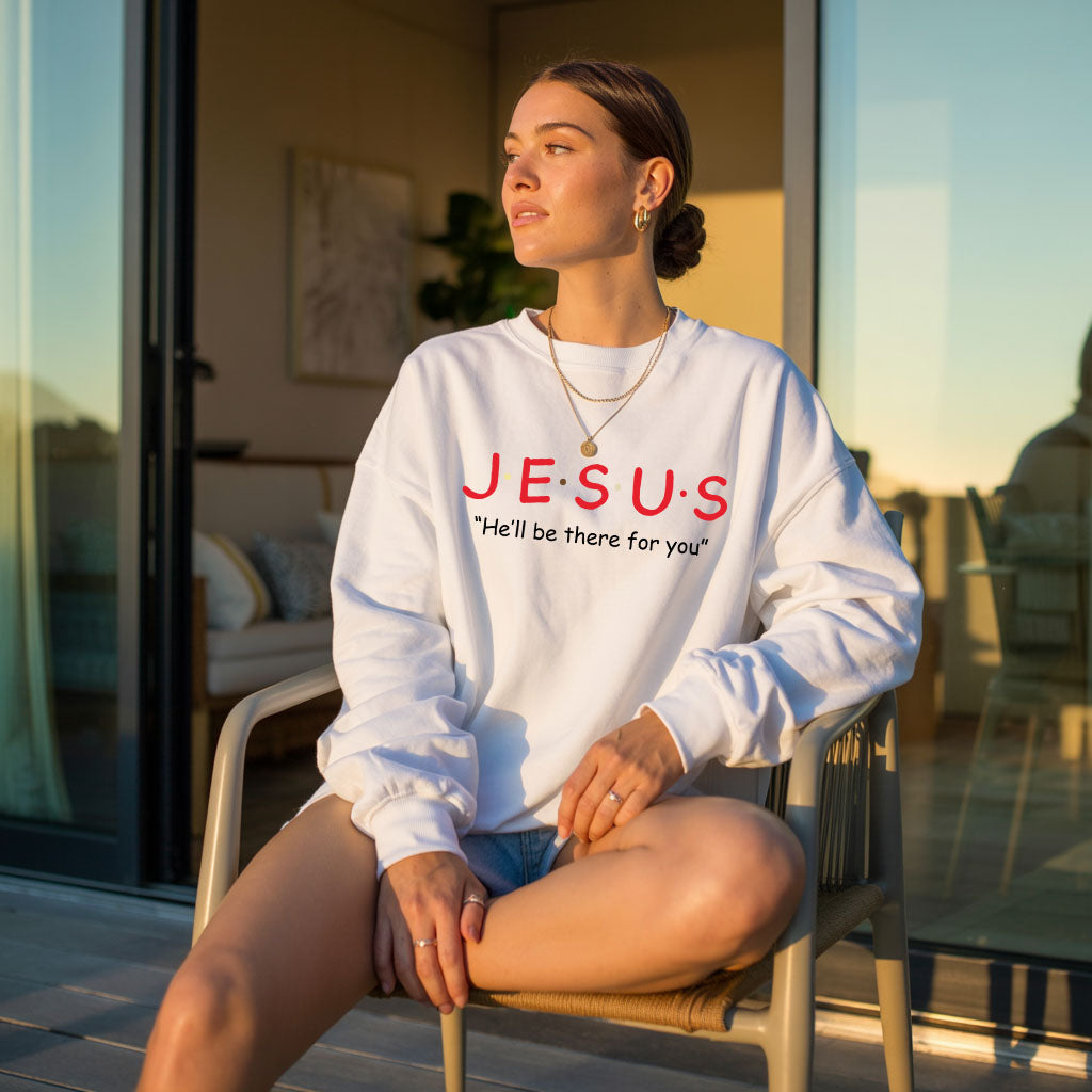 Unisex midweight softstyle fleece crewneck sweatshirt featuring a Jesus-themed design, perfect for casual wear.