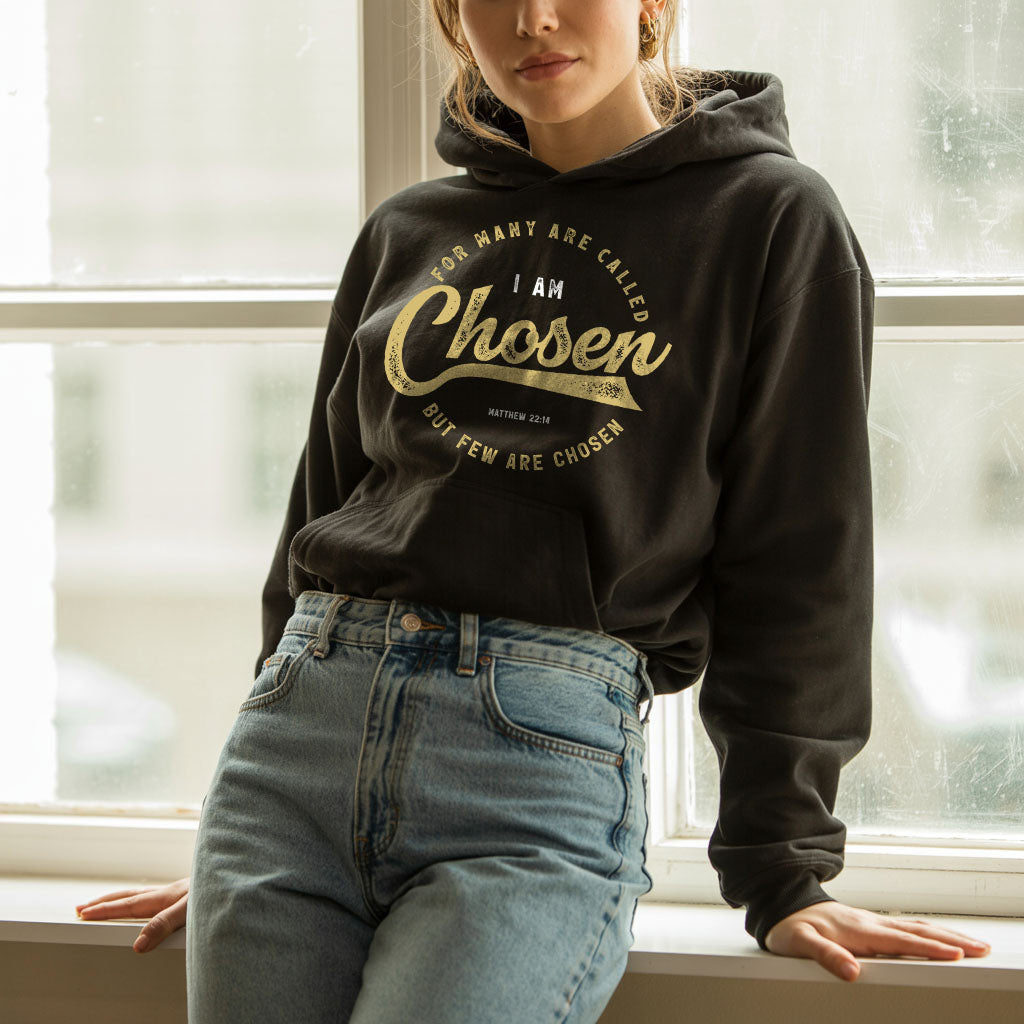 Unisex Heavy Blend™ Hoodie with "I Am Chosen" printed design, featuring a comfortable hood and casual style by Printify.