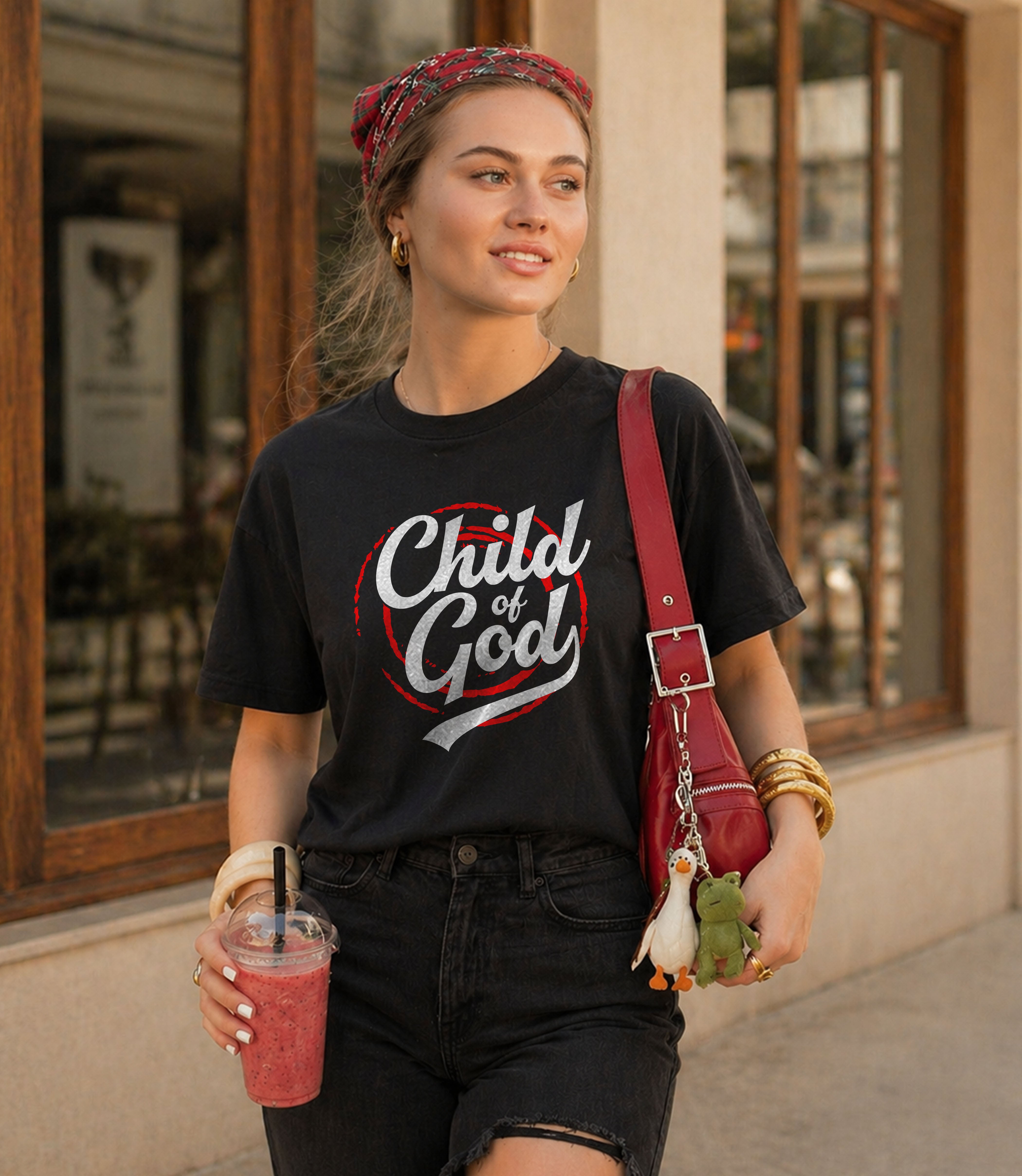Unisex softstyle T-shirt with "Child of God" print, comfortable fit, casual wear, by Printify, shown in light gray color.