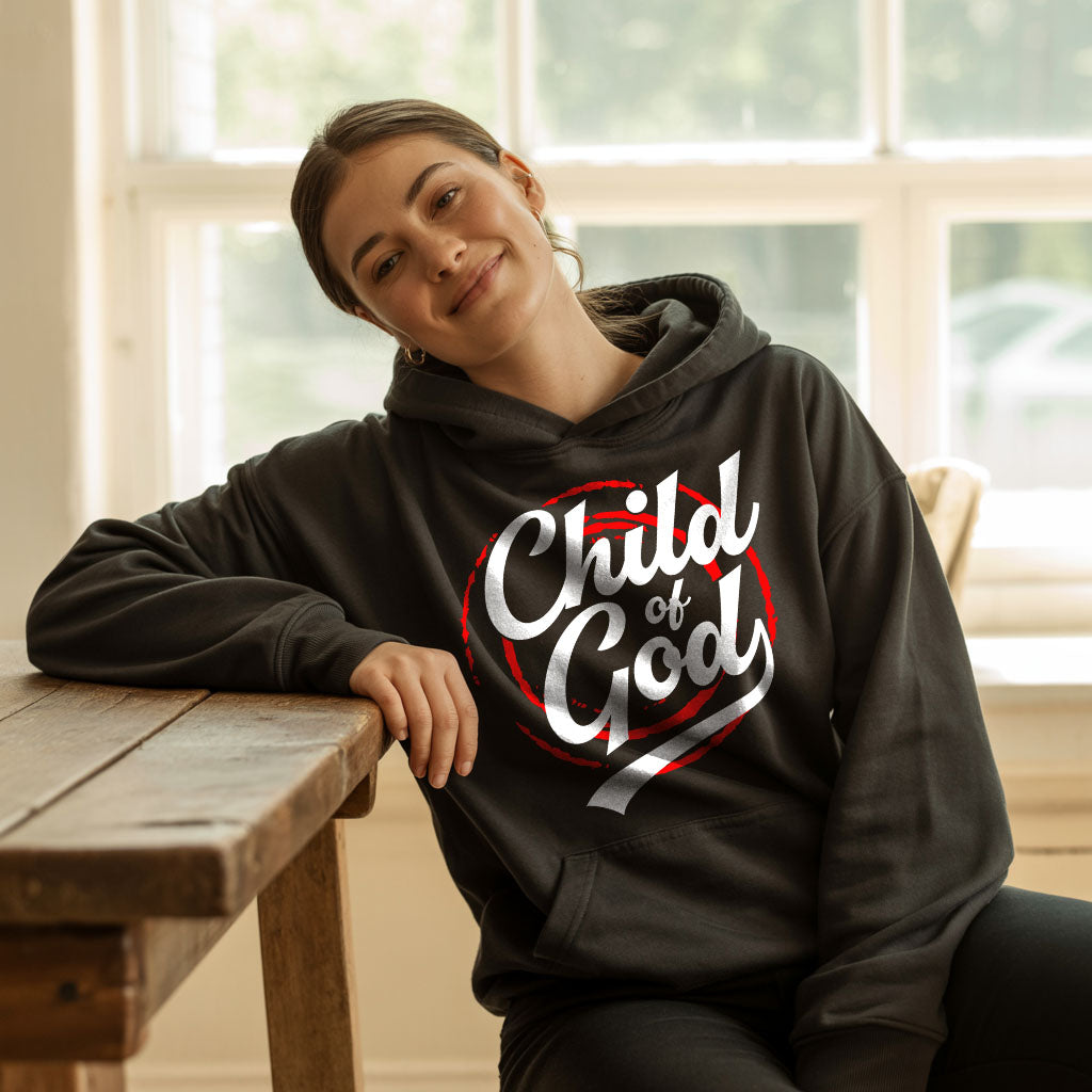 Unisex Heavy Blend™ Hoodie featuring Child of God design by Printify, showing a comfortable gray hoodie with printed graphic.